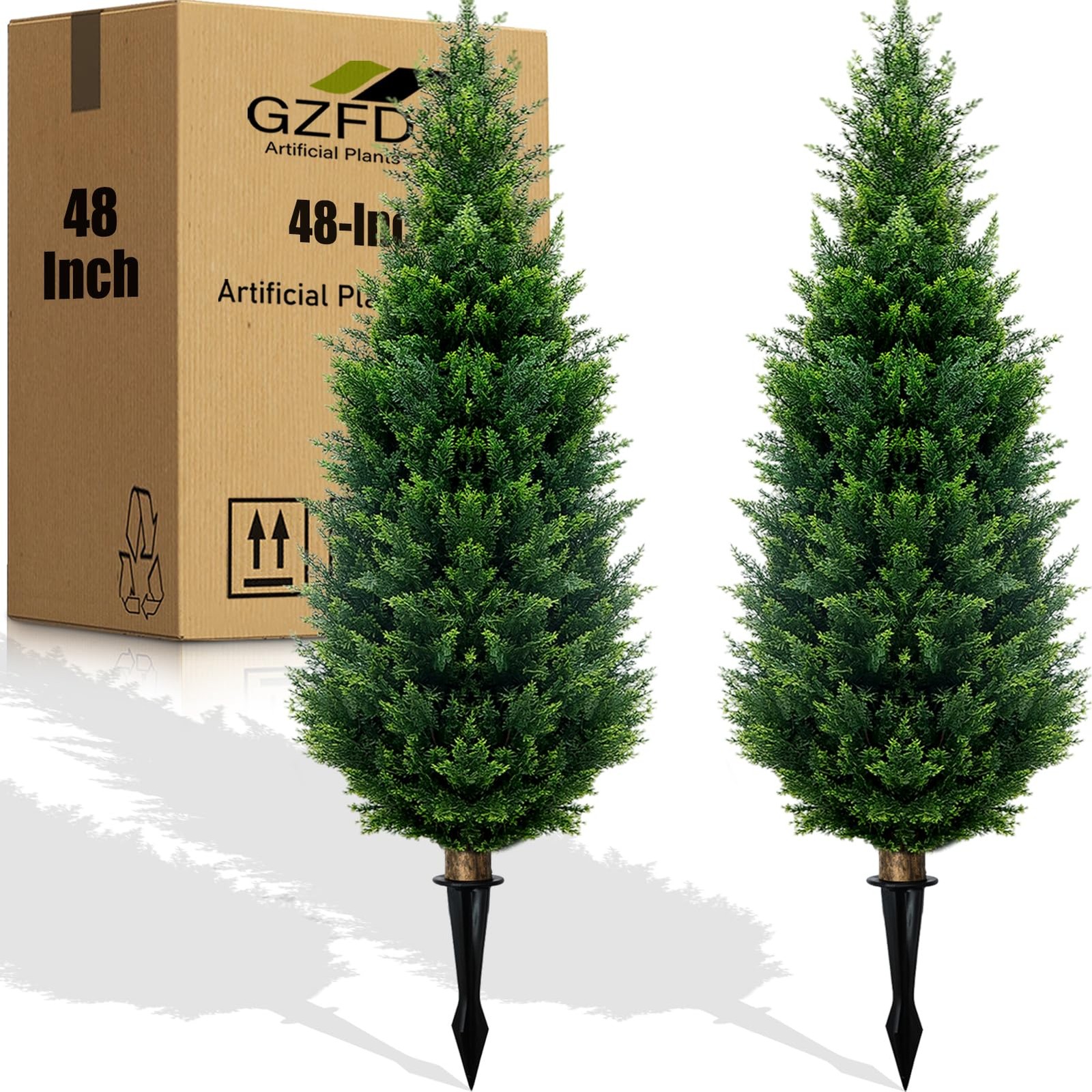 4Ft Artificial Cedar Topiary Trees 2Pack UV Resistant Fake Shrubs with Groun…