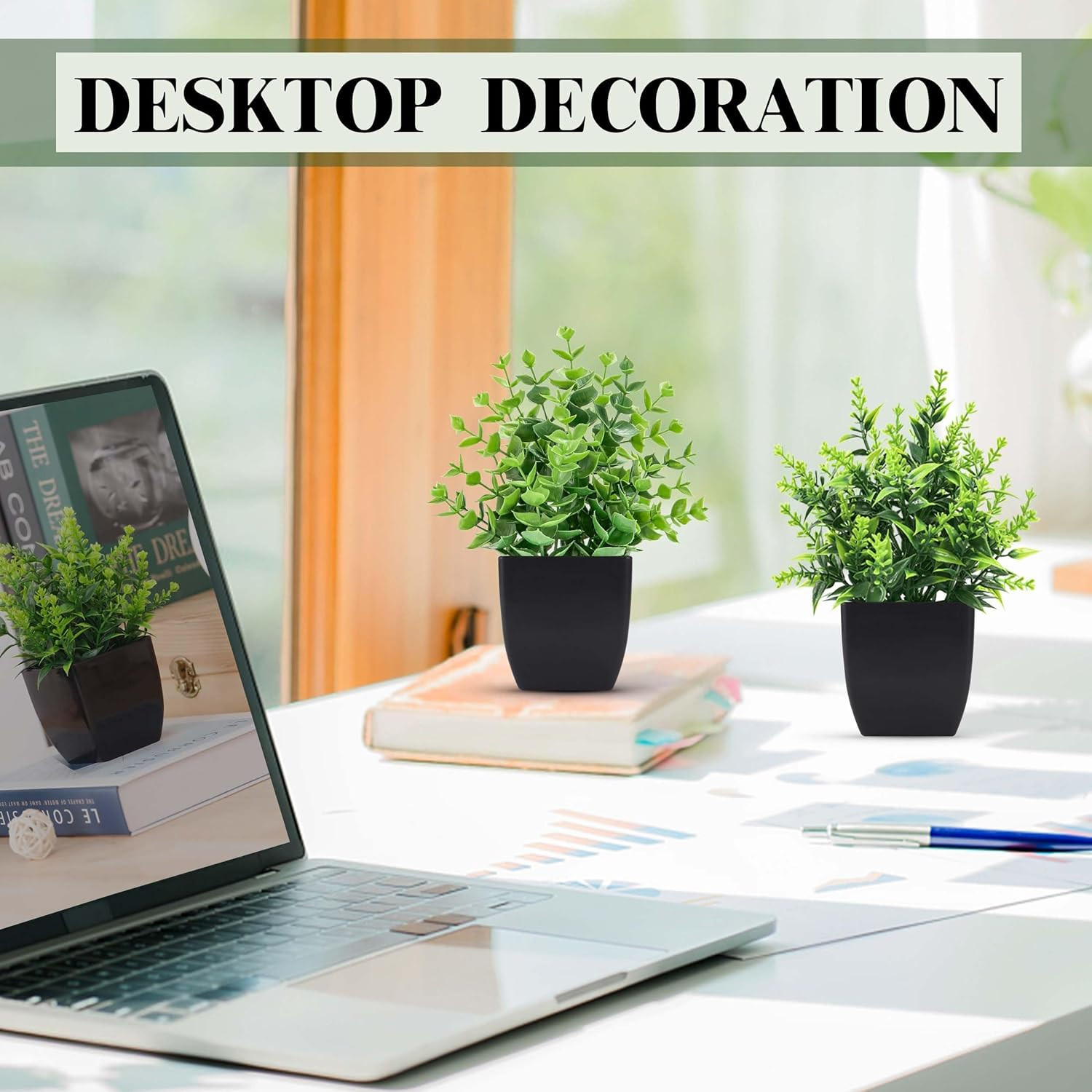 2 Pack Small Fake Plants Black Bathroom Accessories for Home Bedroom Bathroom Ki