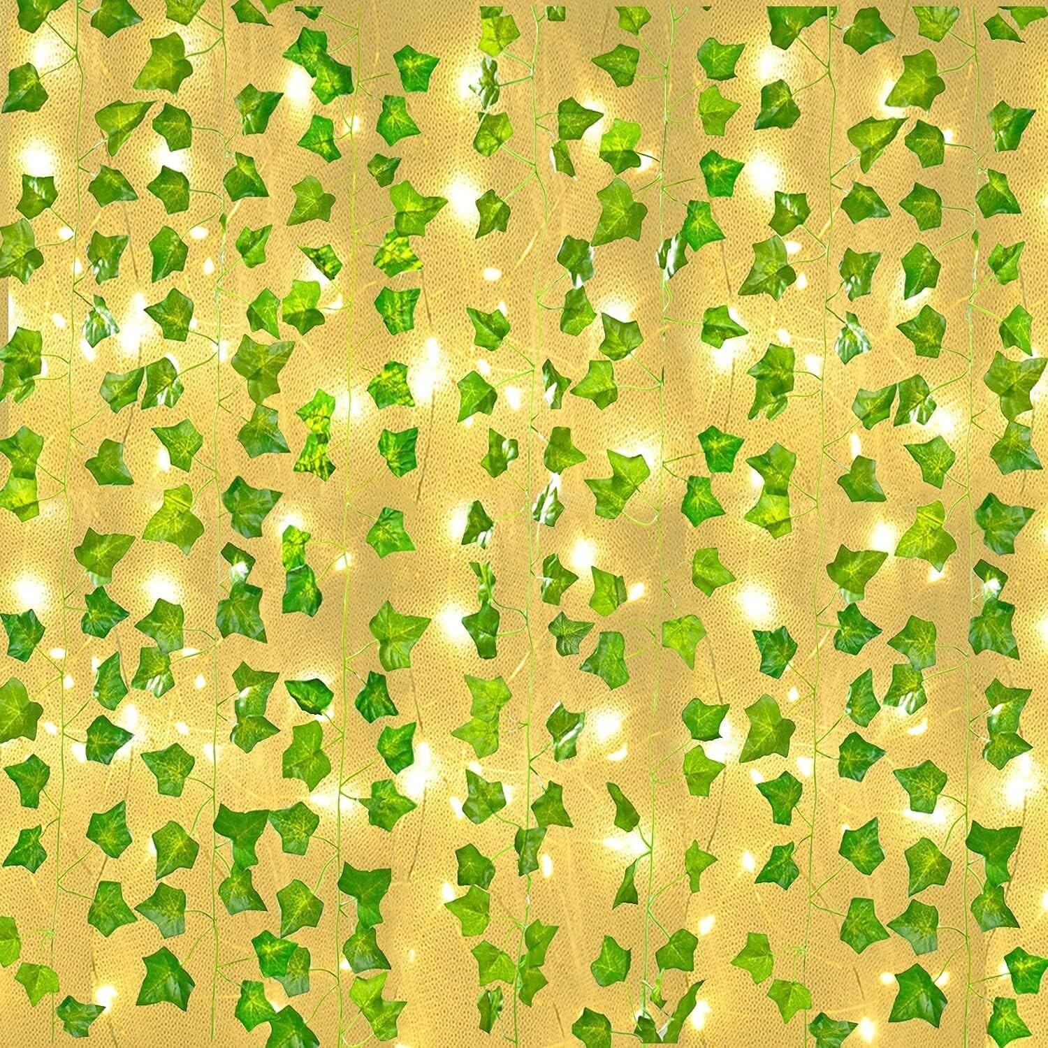 Durable Waterproof 12 Pcs Green Ivy Vines with 200 LED Lights – Indoor & Outdoor
