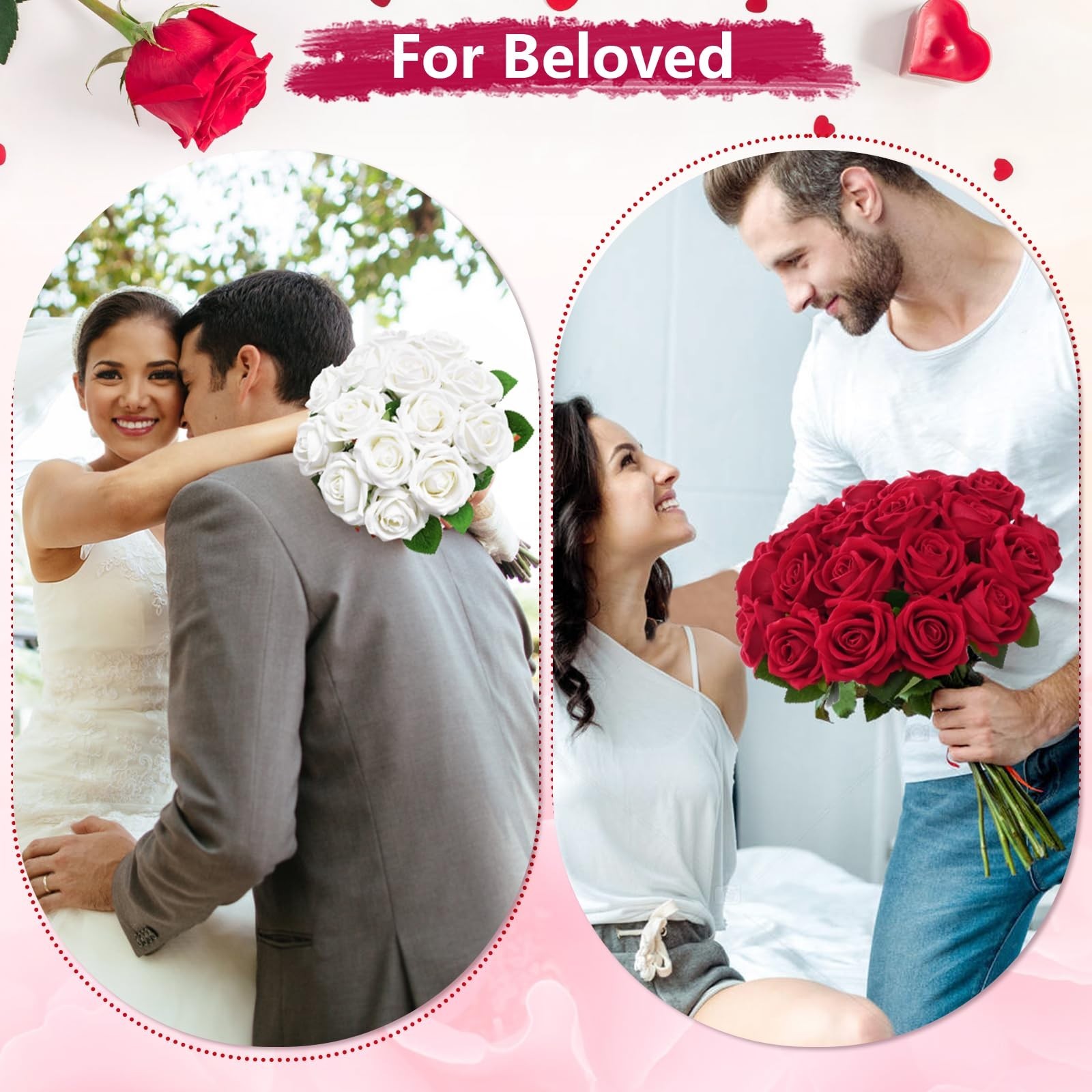 50 Pcs Real Touch Red Velvet Roses – Artificial Flowers with Long Stems for DIY