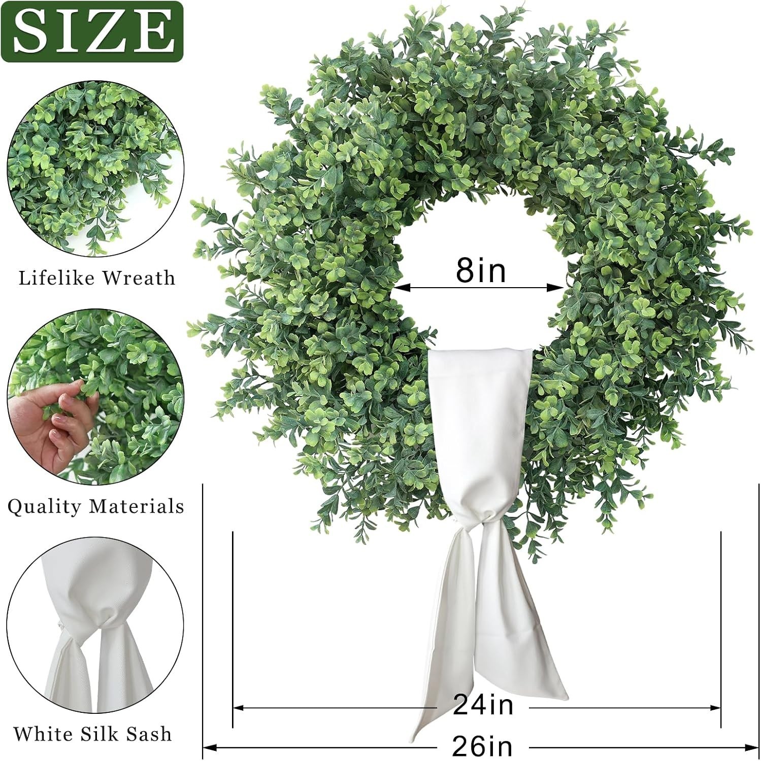 Artificial Boxwood Wreath Front Door Porch Wall Decor Greenery Outdoor Indoor