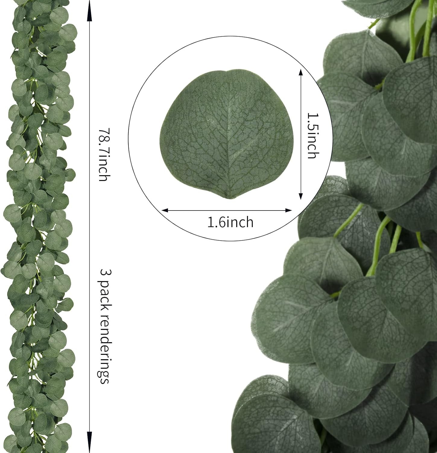 12/24x Artificial Eucalyptus Garland Faux Silk Leaf Garland Vines Wedding Decor