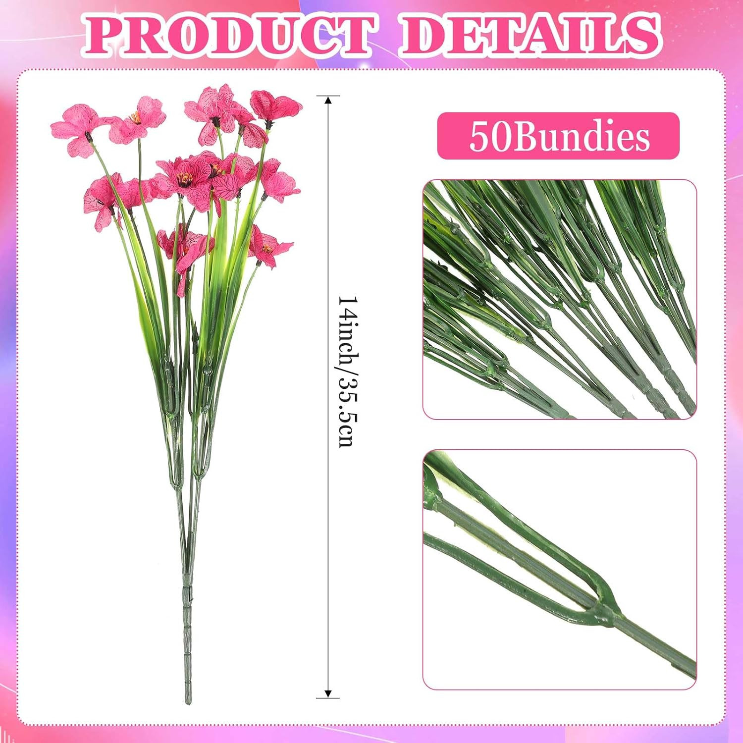 100 Bundles Violet Artificial Flowers, UV Resistant Faux Flowers Outdoor, Faux S