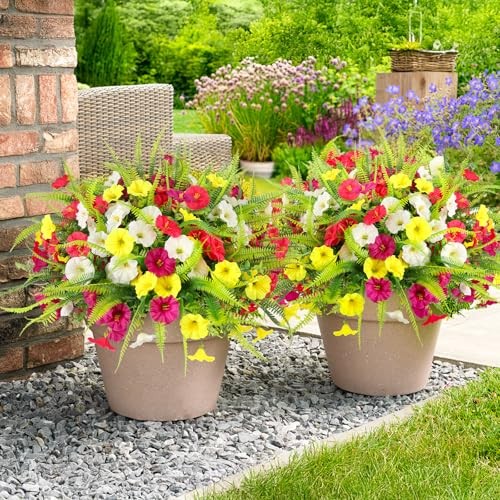 Artificial Flowers for Outdoors 12 Bundles White,magenta, Rose Red,yellow