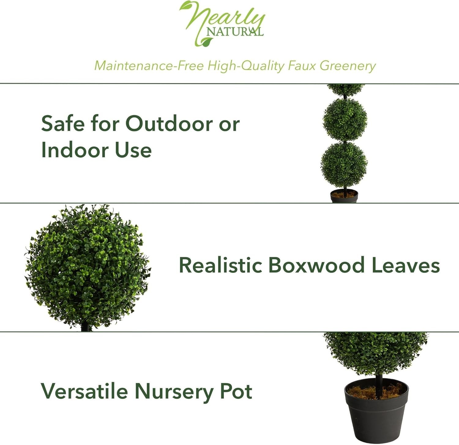 36in Artificial Triple Ball Boxwood Topiary Tree – Indoor Outdoor Realistic F…