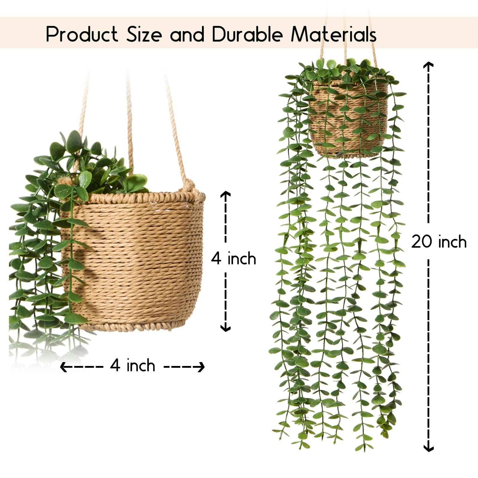 3 Pack Artificial Hanging Plants in Boho Handwoven Baskets for Living Room, B…