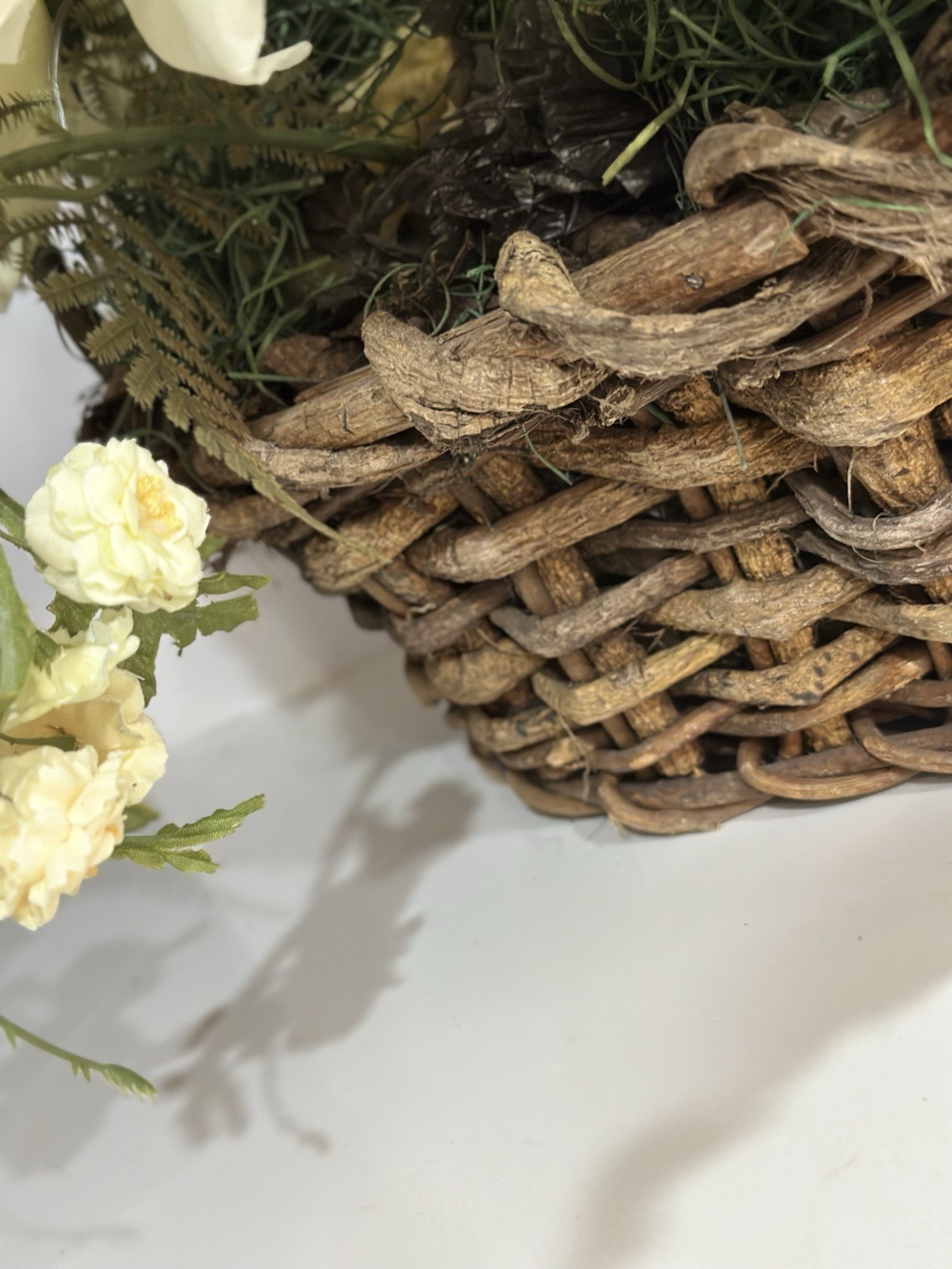 VTG Flower arrangement Rustic Twig Vine Handmade Basket Whimsical Centerpiece