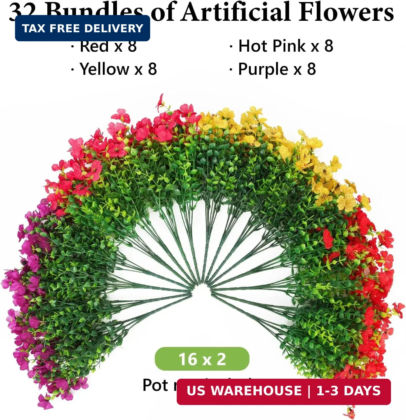 SAEUYVB 32 Bundles Artificial Flowers for Outdoors,All Weather Fake Flowers | 4