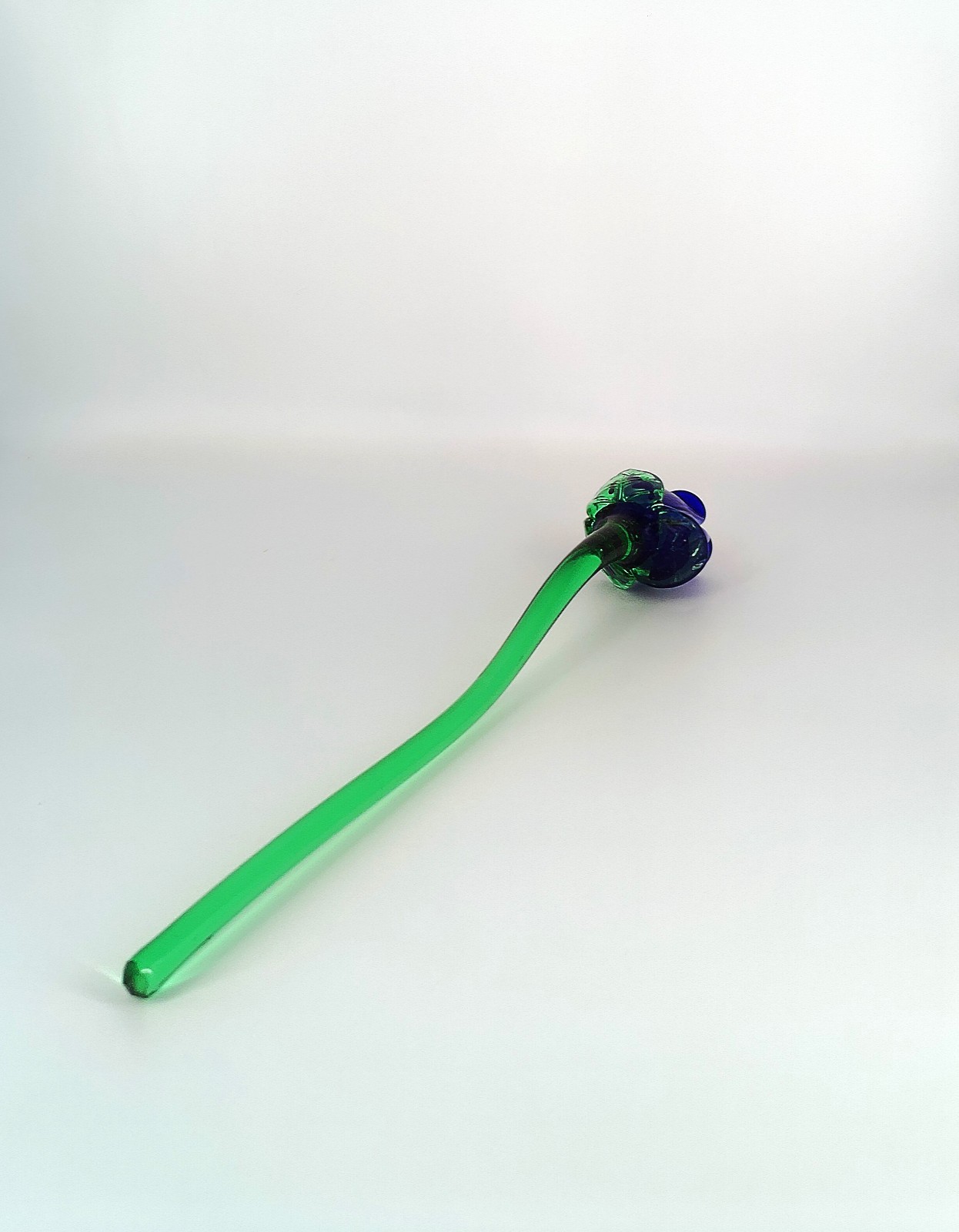Vintage Murano Style Glass Blown Long Stem 13-3/4″ Blue Glass Rose
