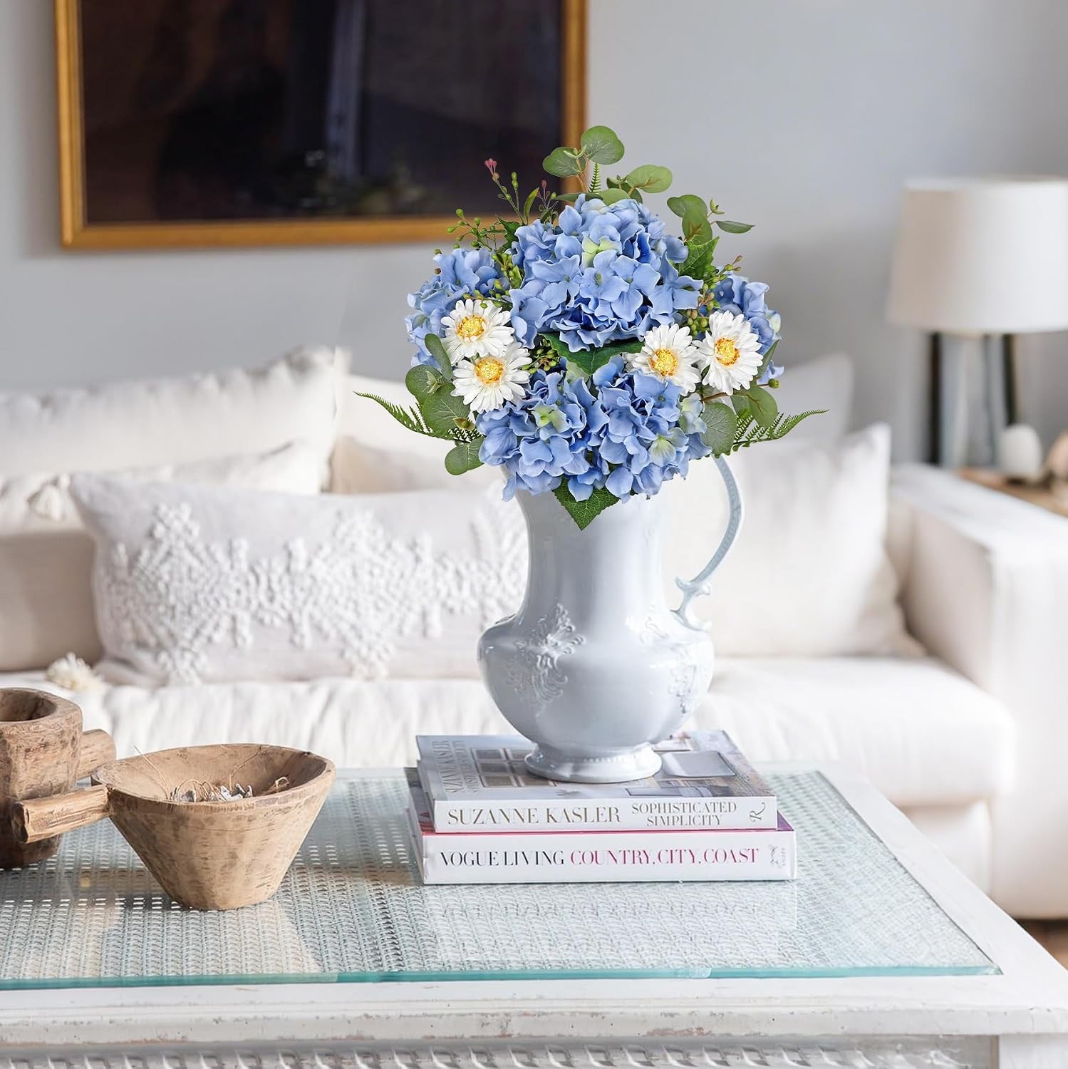 Hydrangea Artificial Flowers, 12PCS Mixed Blue Faux Flowers with Hydrangea &