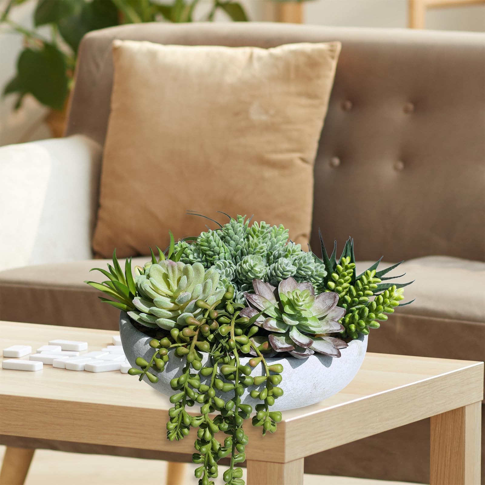 9″ Artificial Succulent Arrangement Succulent Plants in Gray Round Planter Fa…