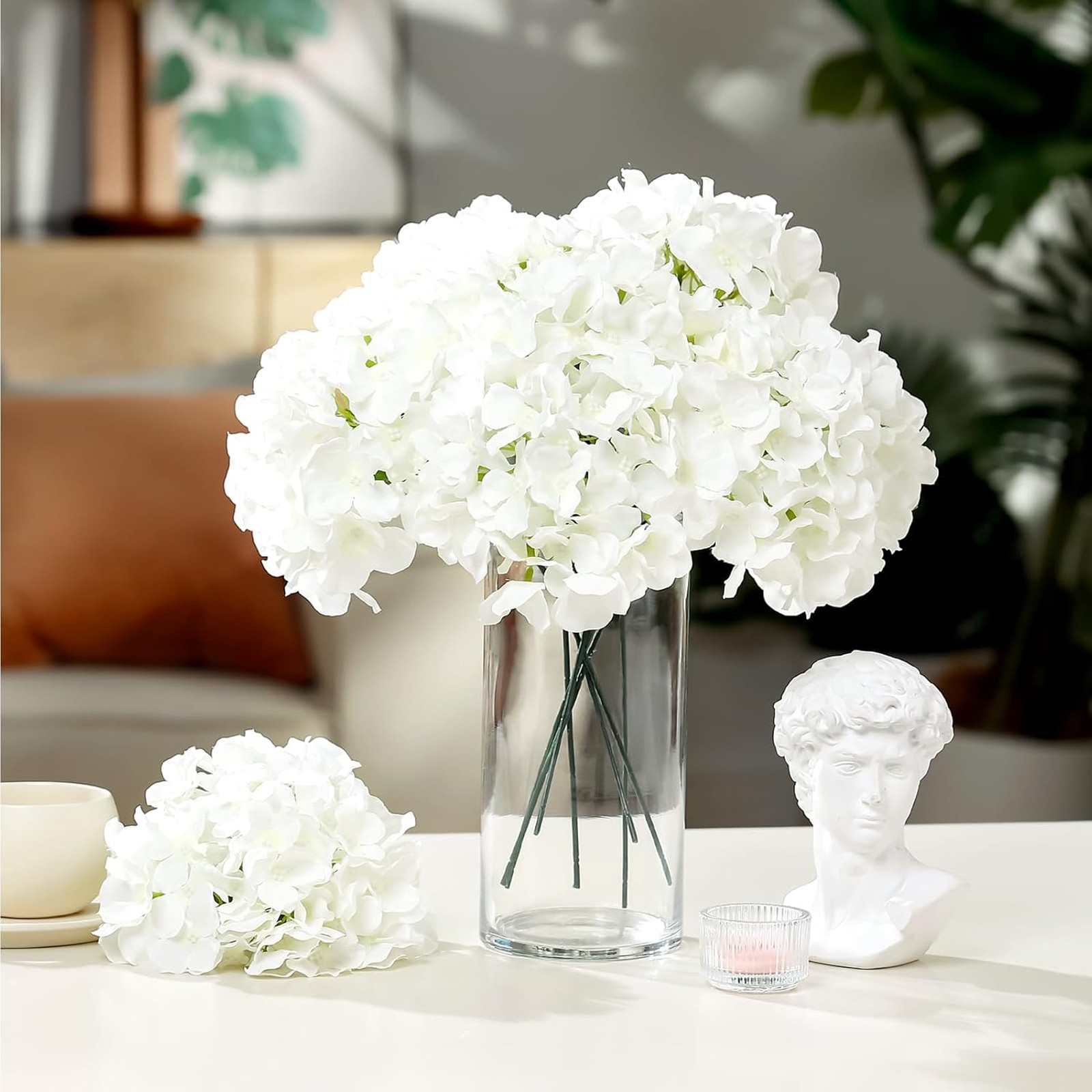 Artificial Hydrangea Flowers 10pcs Faux White Flowers for Wedding Centerpieces