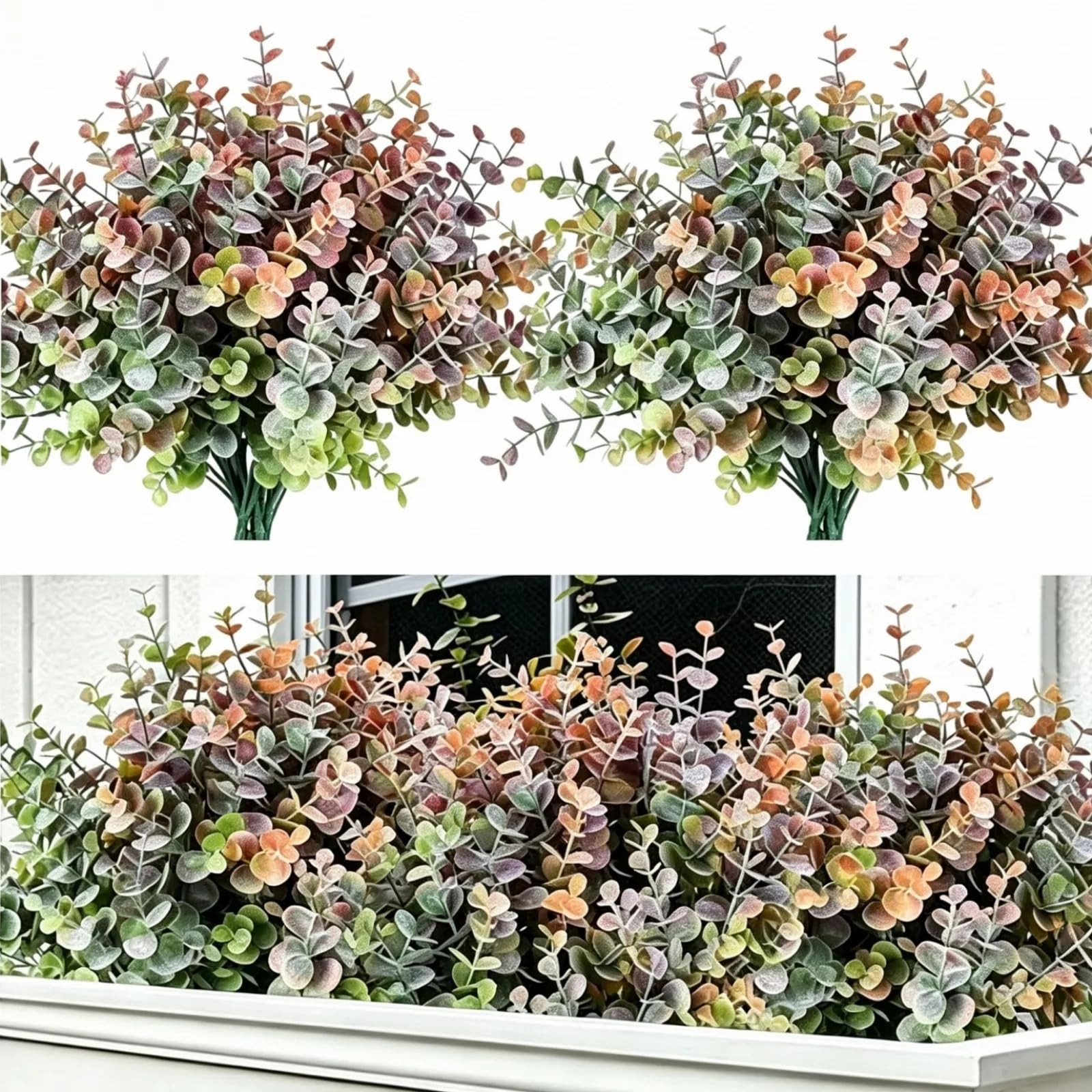 8 Bundles Multi Colored Artificial Eucalyptus Leaves, Plastic Plants, Outdoor…