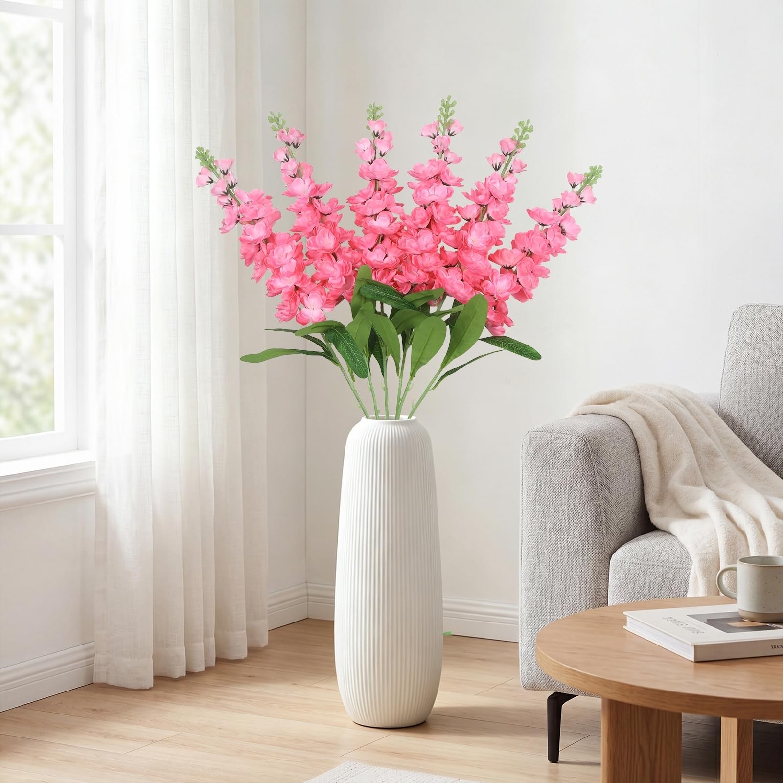 6PCS Snapdragon Artificial Flowers Silk Hot Pink Delphinium Artificial Flower…