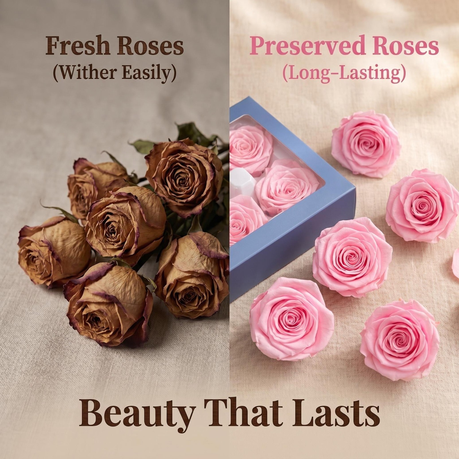 8 Preserved Rose Eternal Roses Heads Bulk Pink for her Gift Wedding Valentine