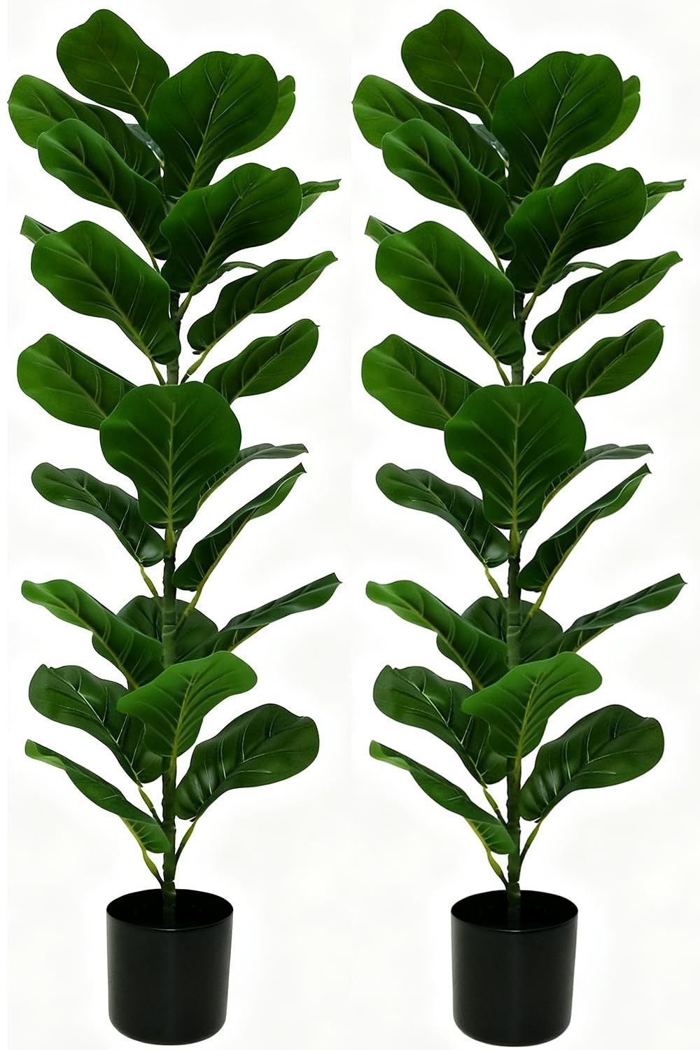Best 2 Pack Faux Fiddle Leaf Fig Tree – 40″ Fake with Black Planter & Artificial