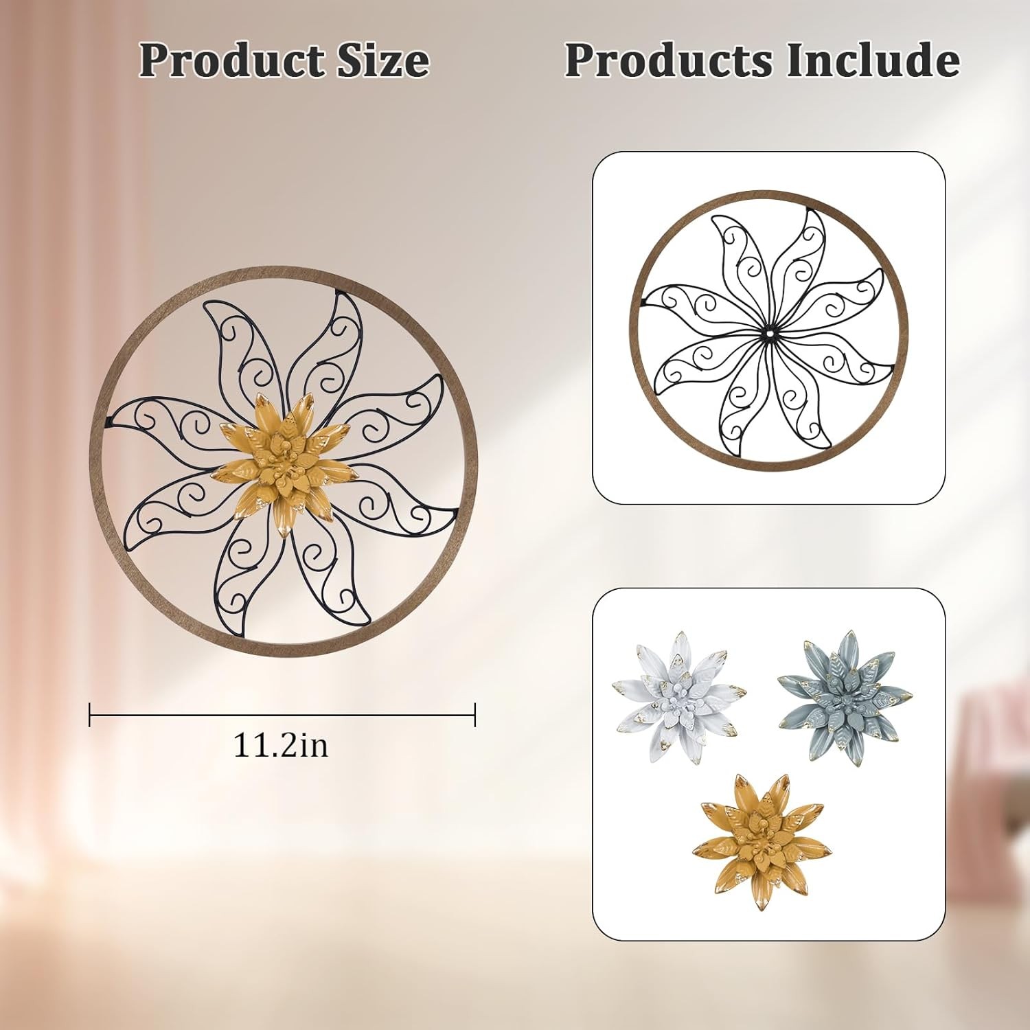 Interchangeable Flower Wall Decor hogardeck 11″ Metal Wood Floral Art
