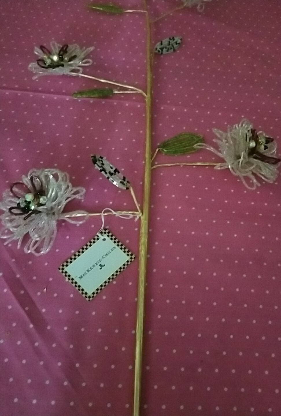 Mackenzie childs Pink/burgundy Beaded Flower Stem flowers On Stem 29″