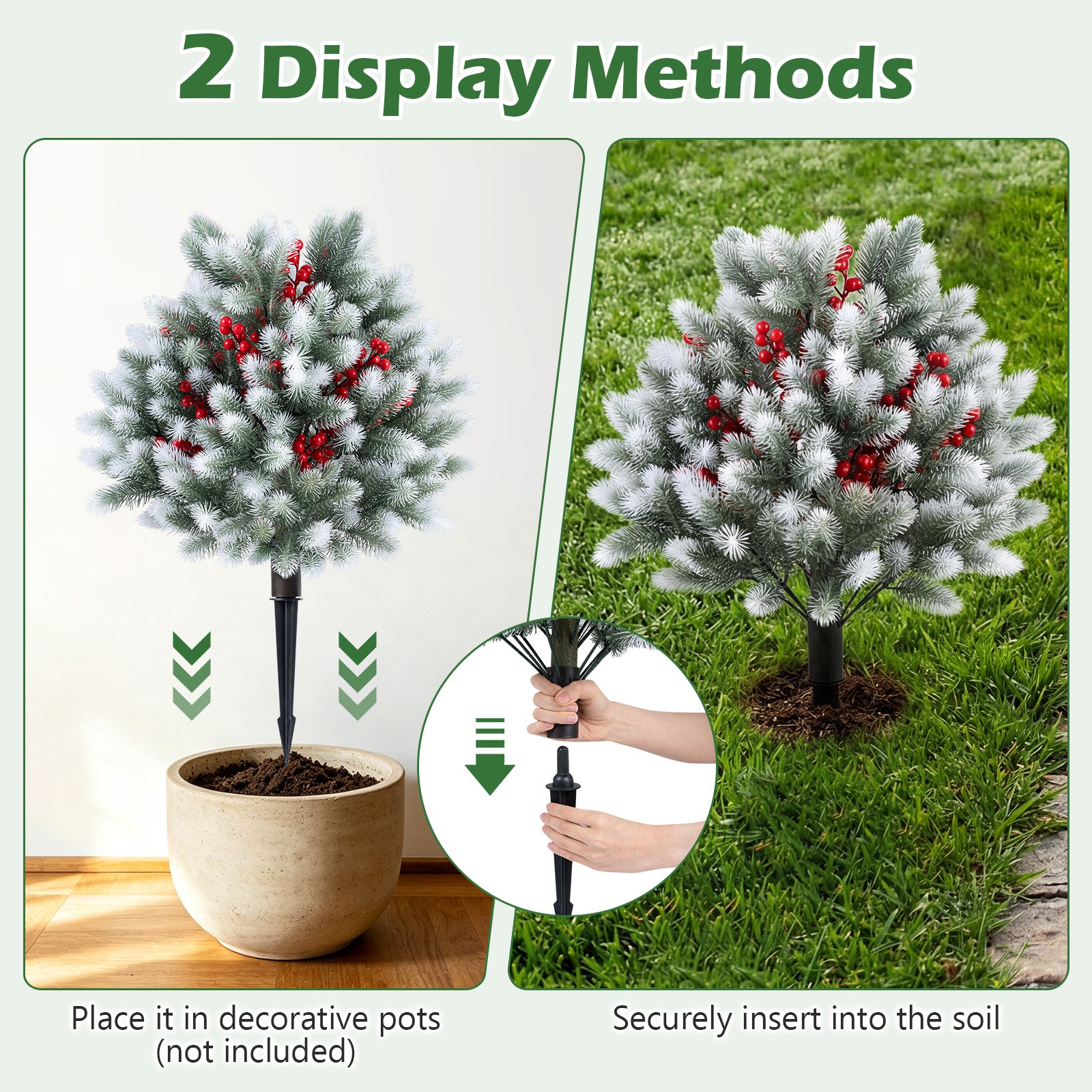 2PCS 27.5″ Artificial Cedar Topiary Ball Trees w/Ground Spikes, Indoor & Outdoor