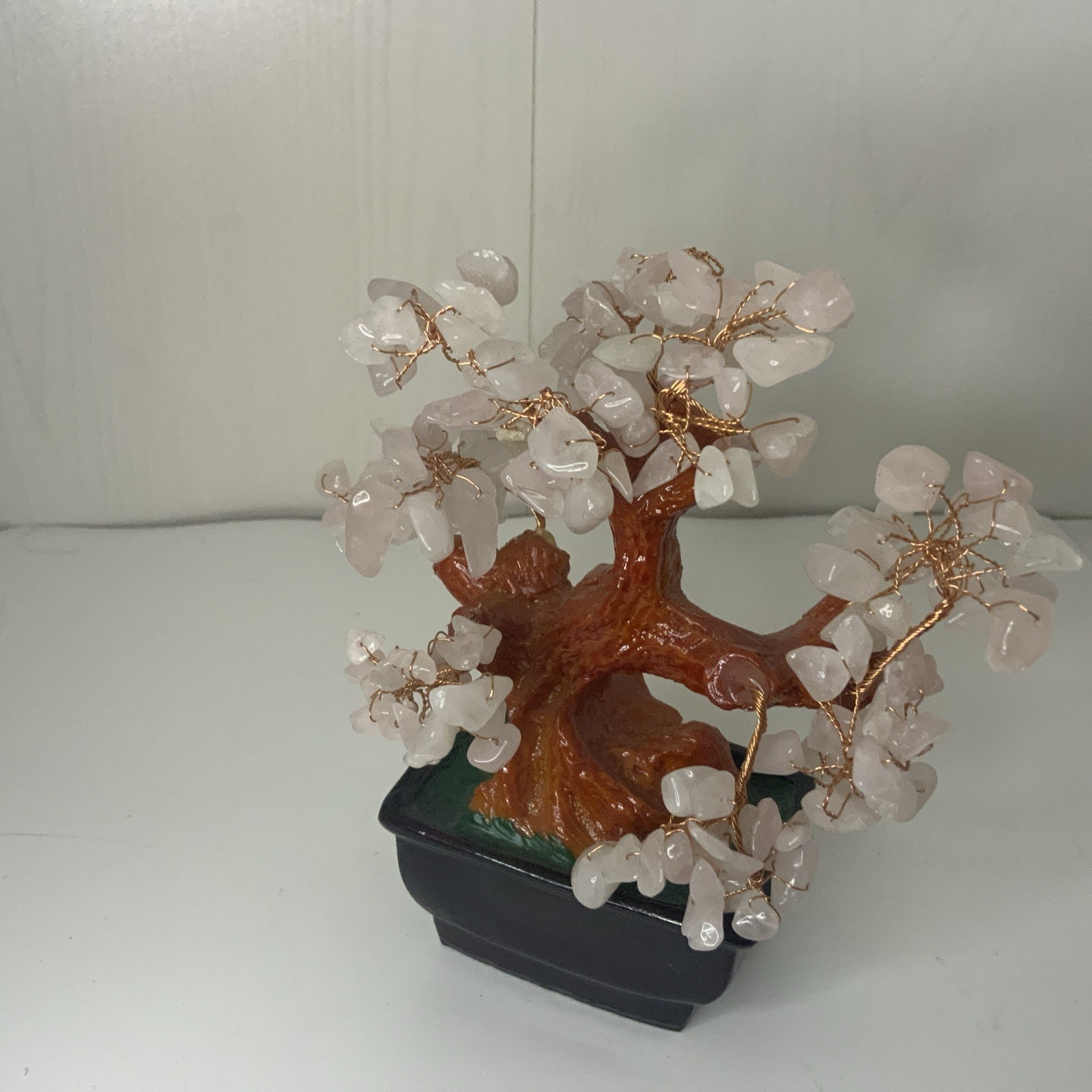 Natural Rose Stone Asian Style Bonsai Money Tree Pink Quartz Crystal Feng Shui