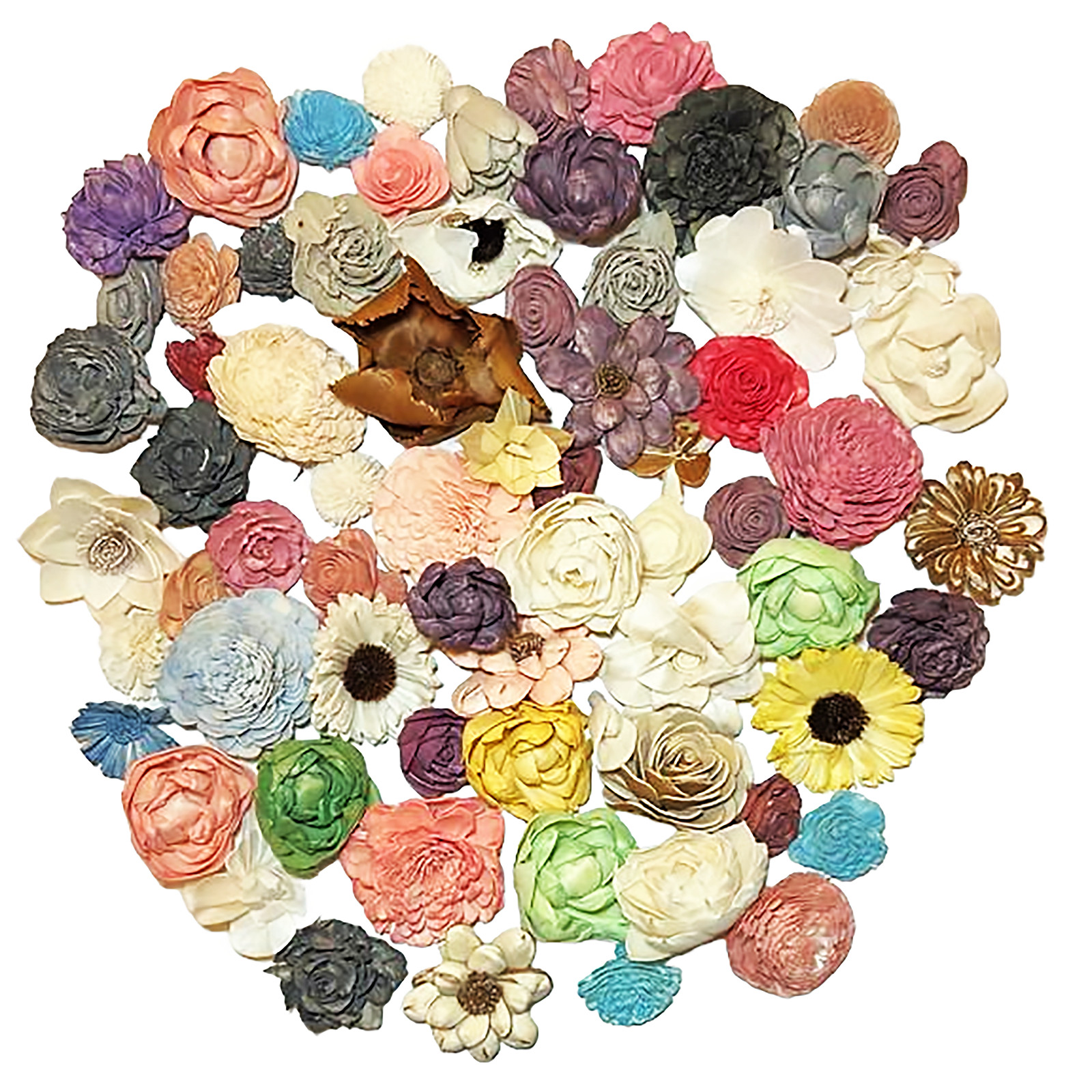Wood Flowers Bouquet Multi Color Types Handmade with Stems DIY Easy Assemble(15)