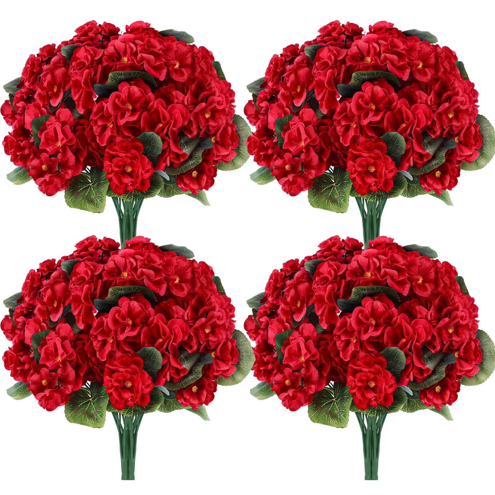 6 Pack Red Artificial Geraniums Flowers for Outdoors Uv Resistant Faux Flowers F
