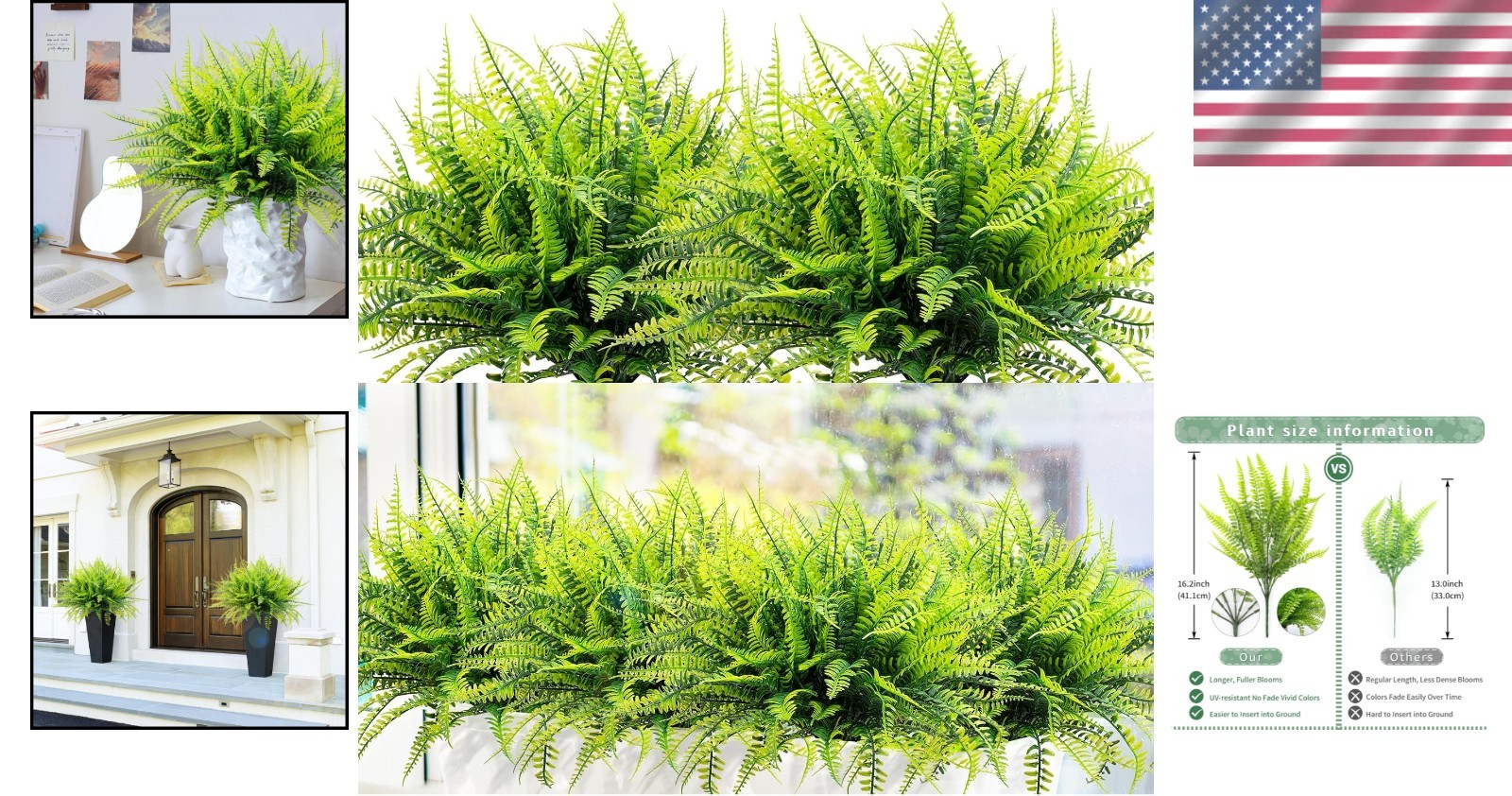 Realistic 12-Pack Boston Ferns – All-Weather Faux Plants for Indoor & Outdoor