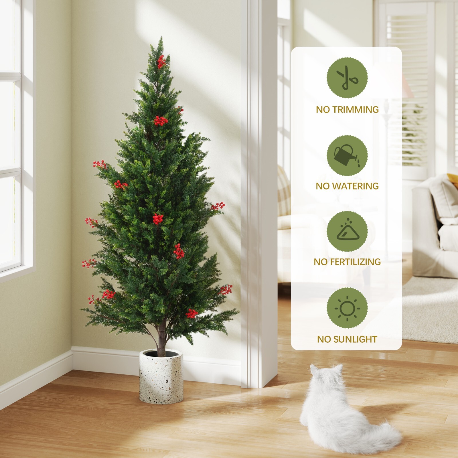 2-Pack 5.25 ft Artificial Cedar Topiary Trees Fake Evergreen Potted Pine Plants