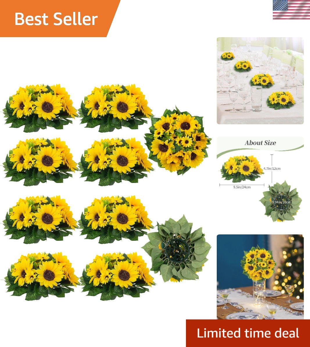 Sunflowers Artificial Flowers Ball – 10 Pcs Fake Yellow Sunflower Flowers Cen…