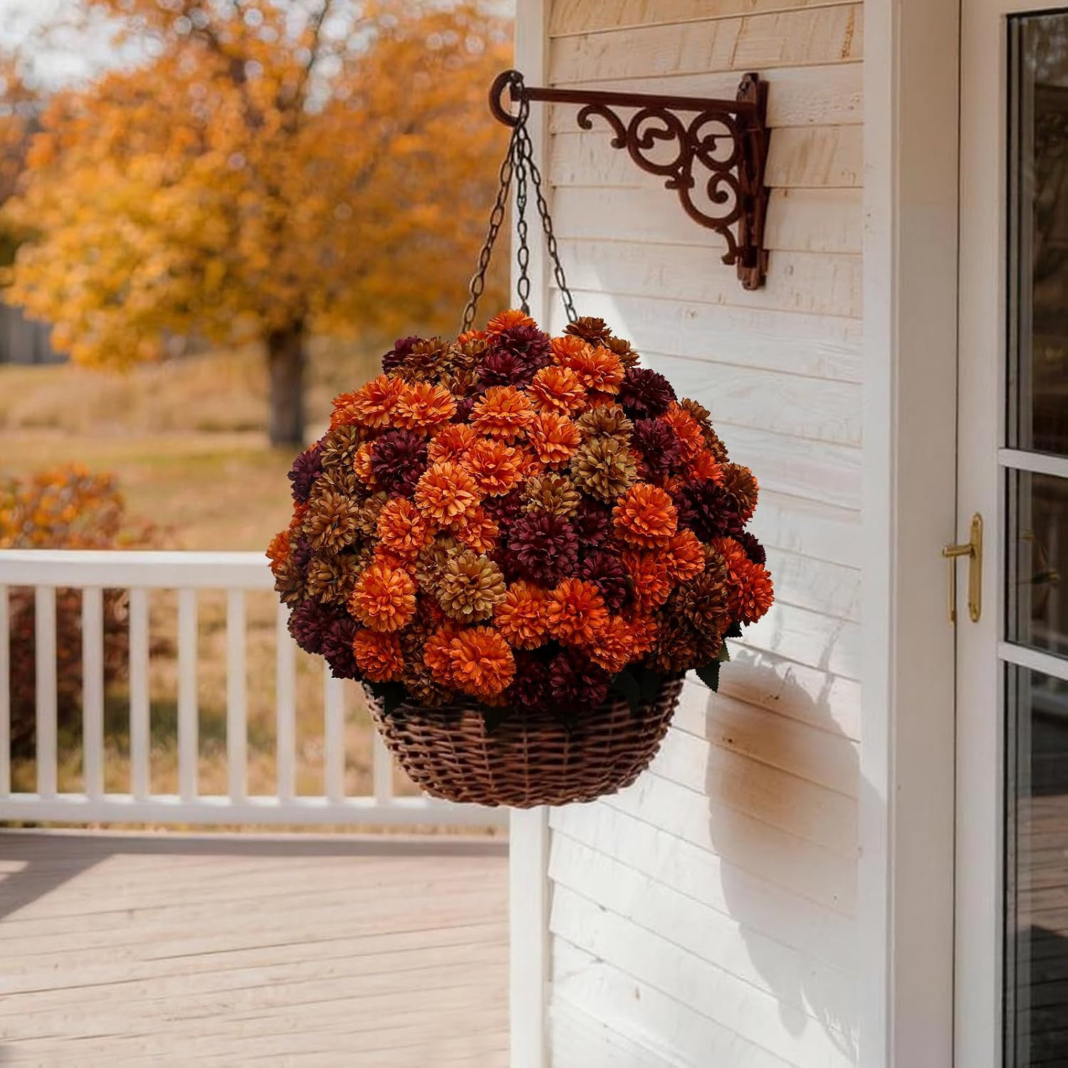 12 Bundles Artificial Fall Mums Outdoor Flowers, UV Resistant Faux Autumn Daisy