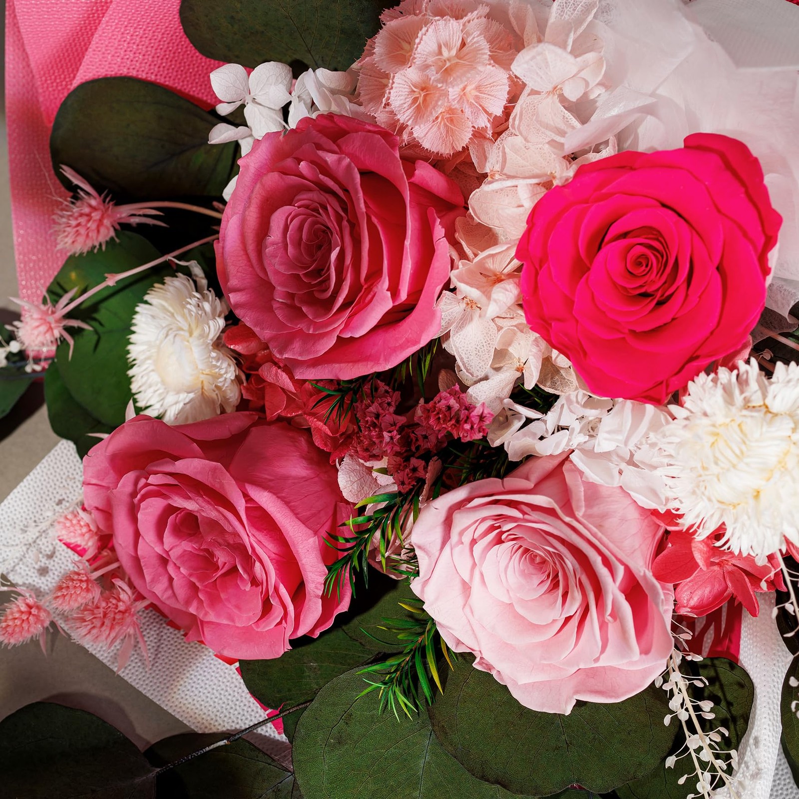 4 Roses Mixed Bouquet Pink Preserved Flowers Womens Mothers Day Birthday Gift