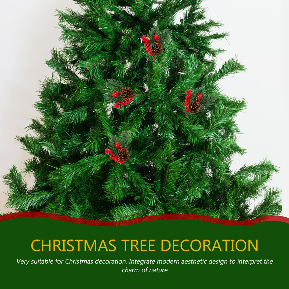 10 Pcs Christmas Cuttings Red Floral Picks Artificial Green Pine Needles