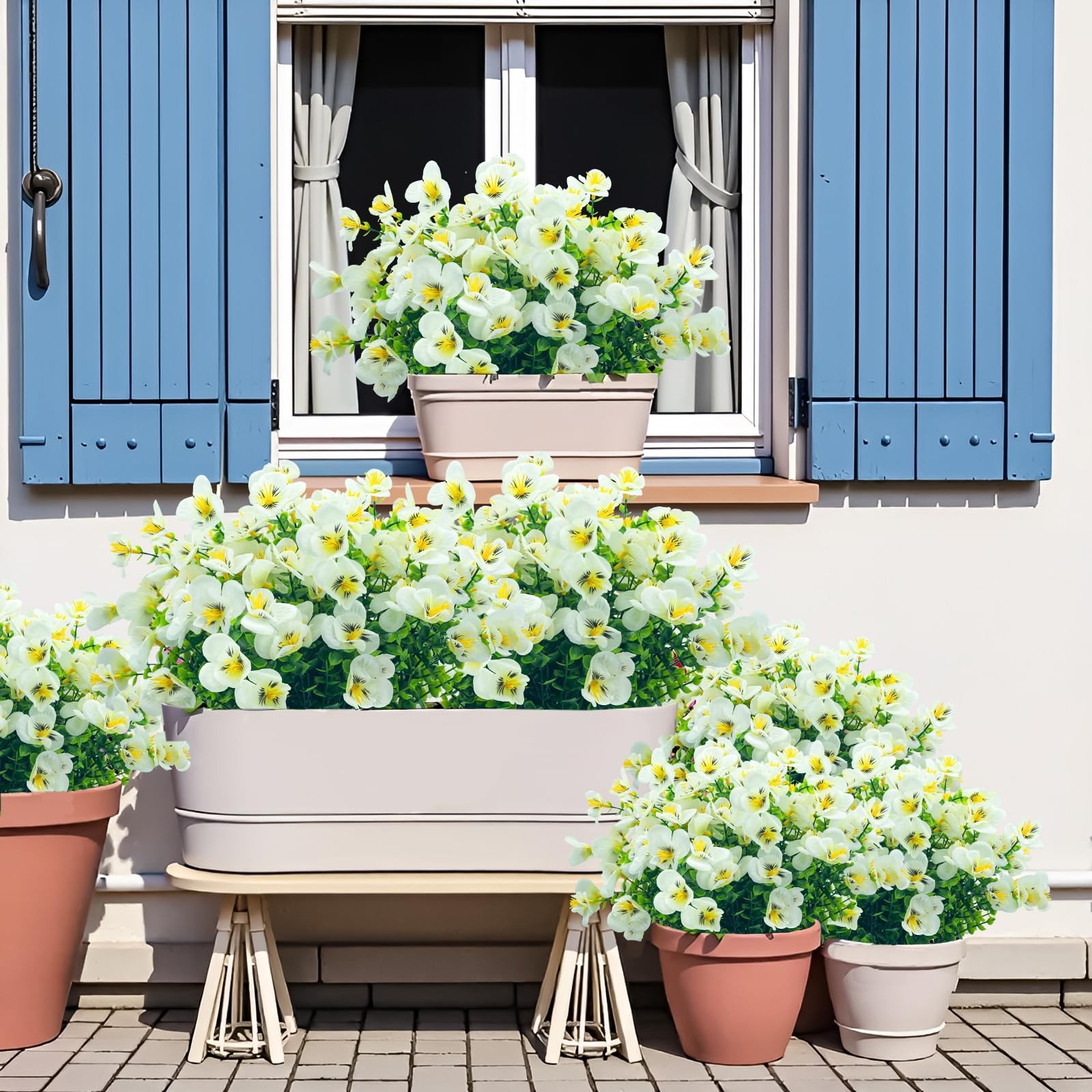 Artificial Flowers for Outdoor,8 Bundles UV Resistant Fake Flowers Faux Plast…