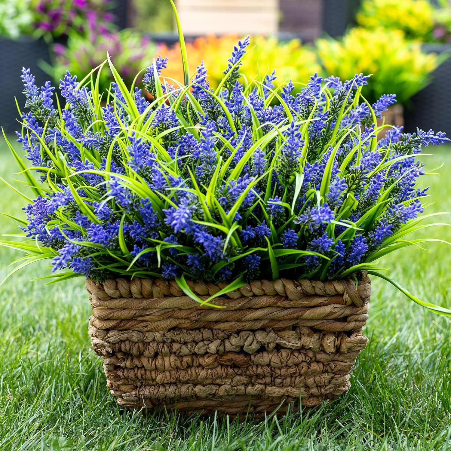 Artificial Flowers Outdoors Decorations 20 Bundles Fake Lavender Monkey Grass UV
