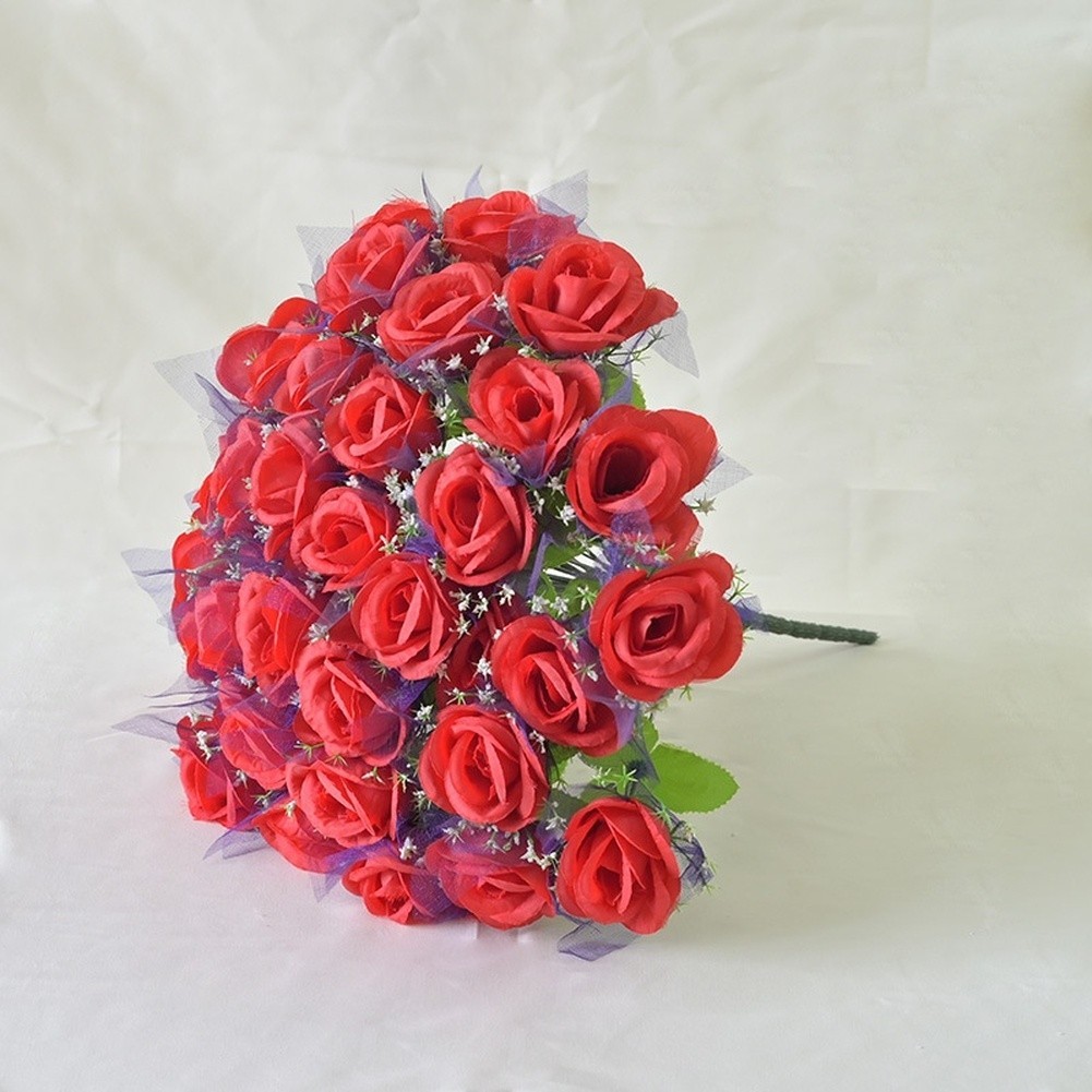 Wedding For Home decor bouquet 36 peach silk roses with purple gauze 43cm tall