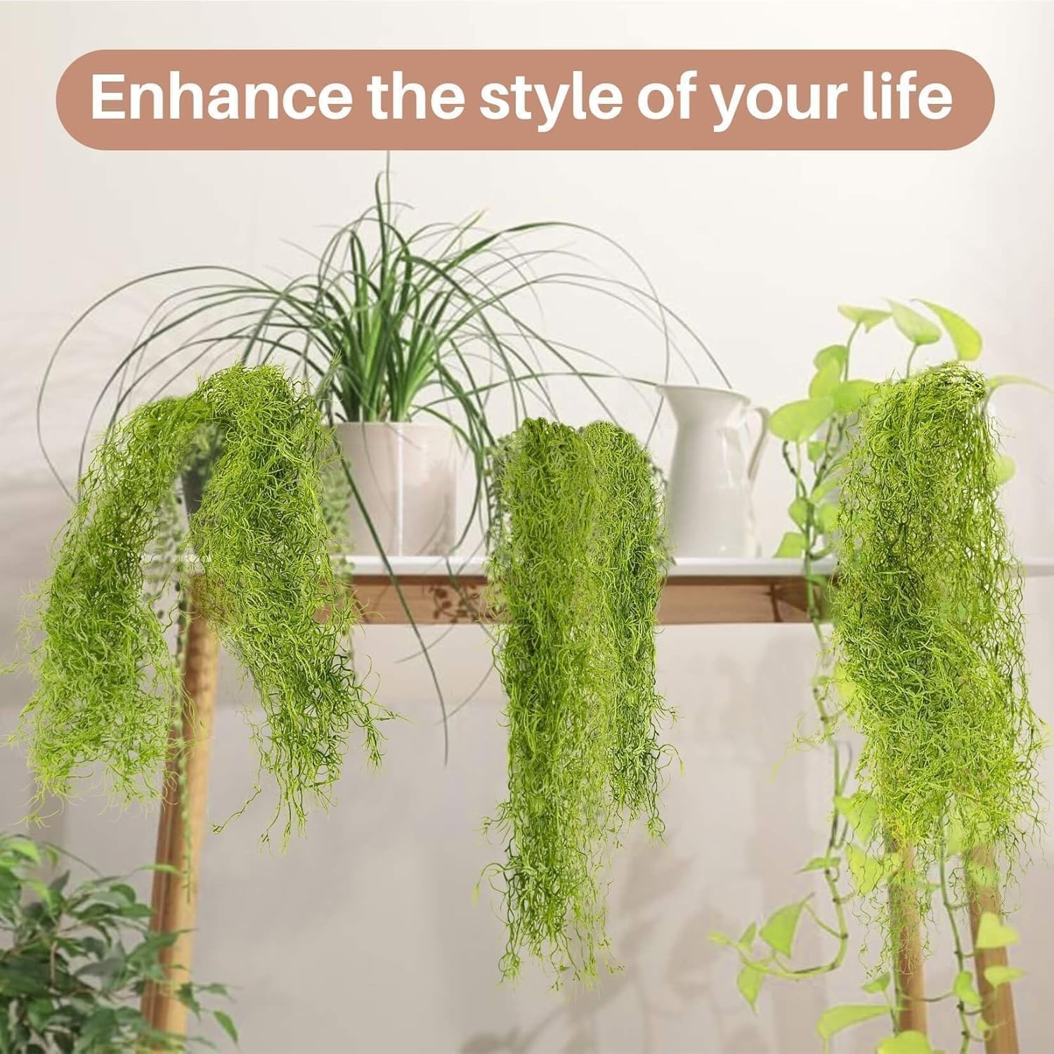 MAQIHAN Fake Spanish Moss – Artificial Moss for Plants Indoor Crafts 33 Inch Lon