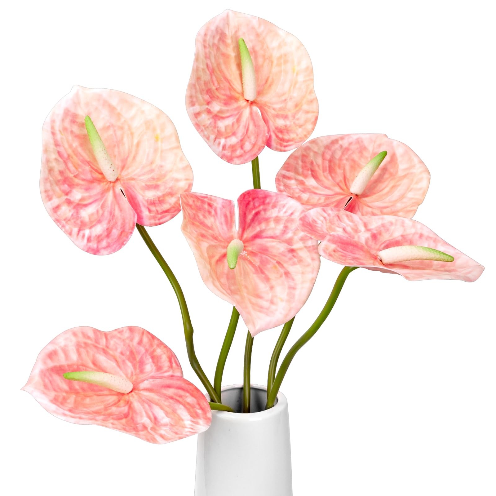 8 PCS 22.8 Pink Anthurium Artificial Flowers, Faux Silk, Real Touch, Wedding