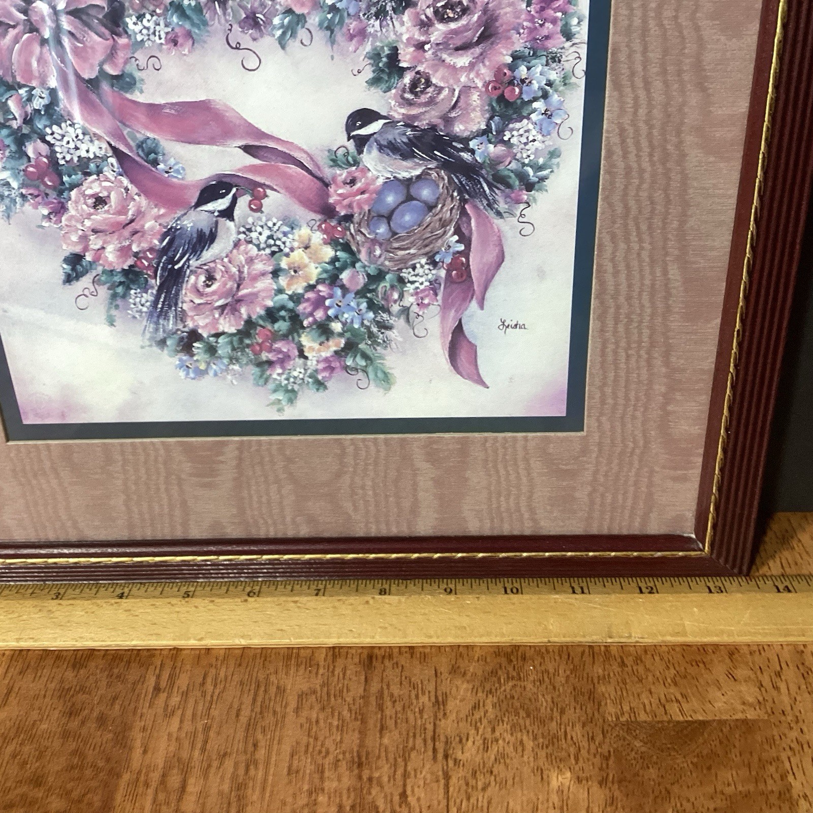 Home Interior Leisha Flower Heart Wreath Birds Nest Picture 13″x13″ cottagecore