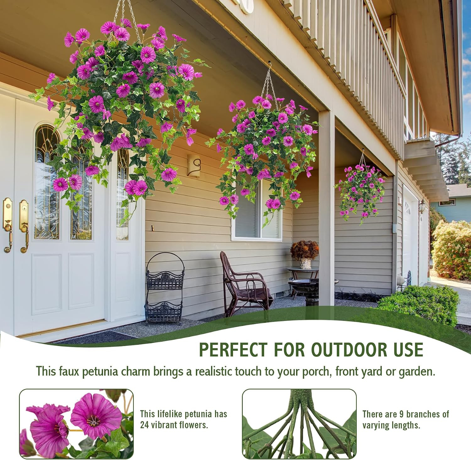 UV Resistant Faux Petunias – 2 Pcs Purple Outdoor Hanging Plants Decor