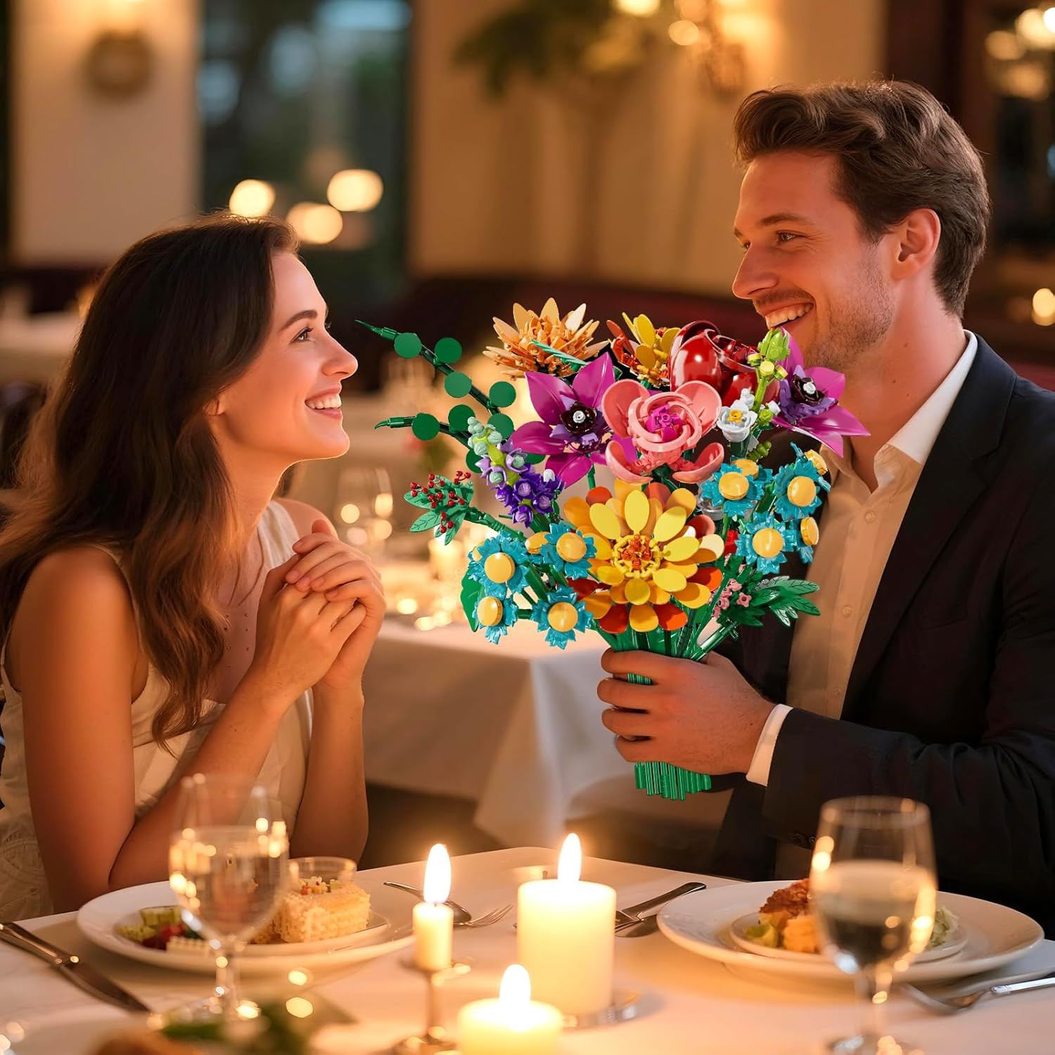 Flowers Bouquet Building Set,891Pcs Artificial Plant Flower Kit Toy for Kids, Ar