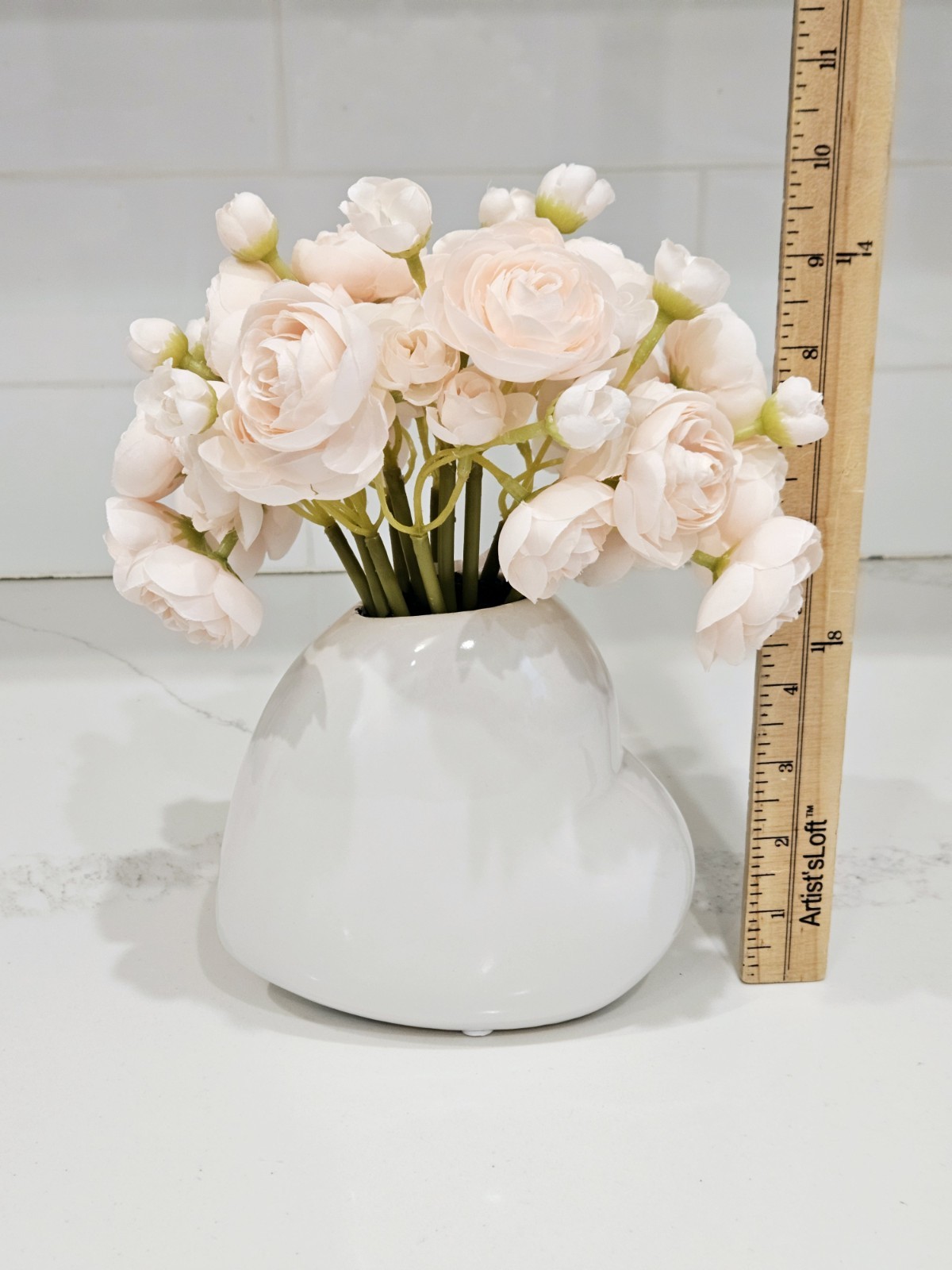 Nicole Miller Home Ceramic Heart Vase 10” Blush Faux Flower Arrangement New