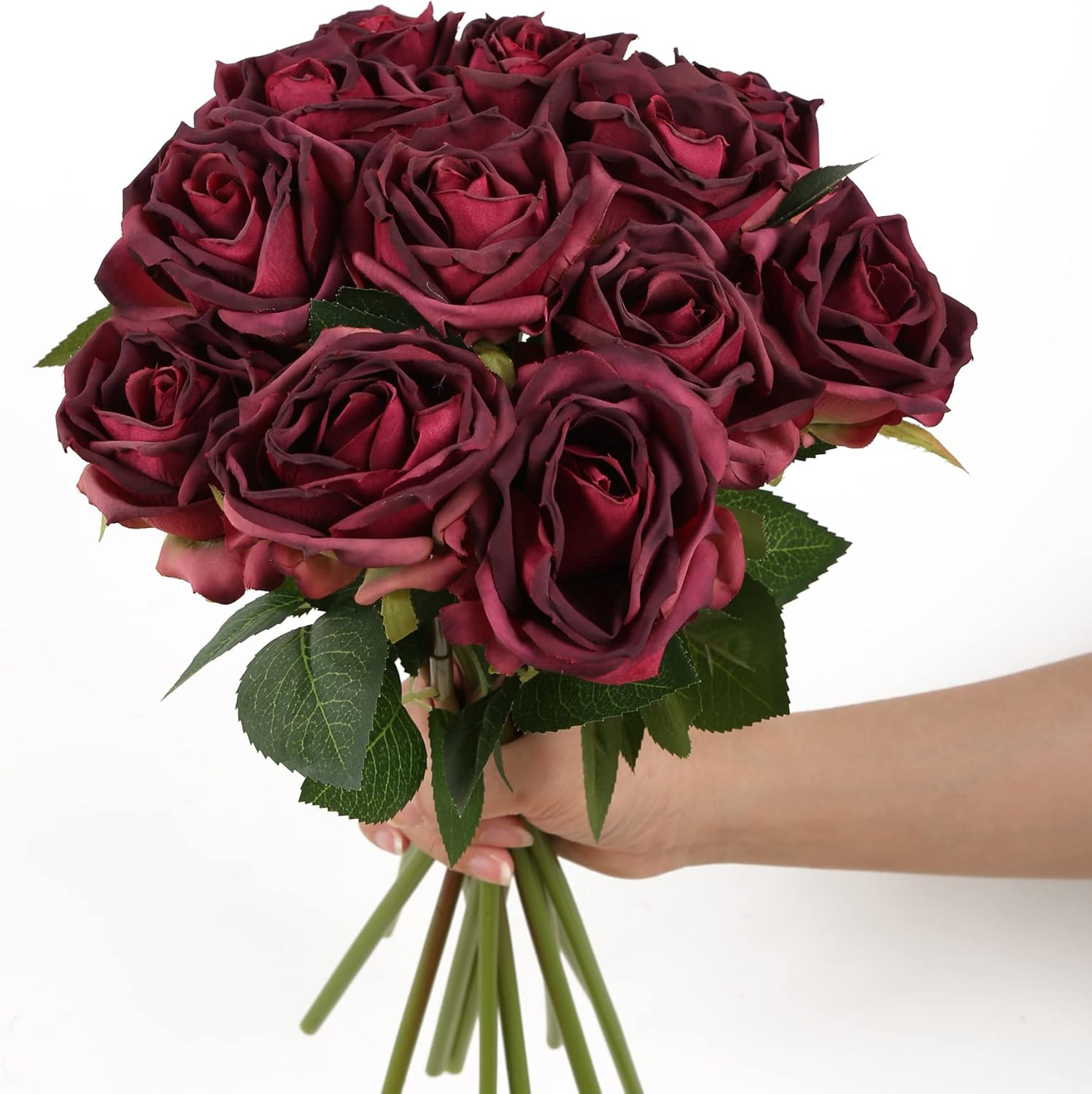 Burgundy Roses Artificial Flowers 12PCS Roses Flowers Heads Dried Silk Flowers B