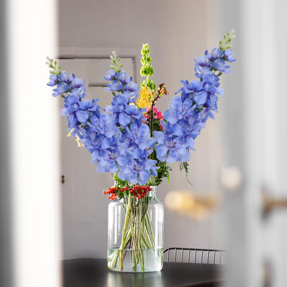 6 PCS Blue Delphinium Artificial Larkspur Silk Fake Flowers 17.5 Inch