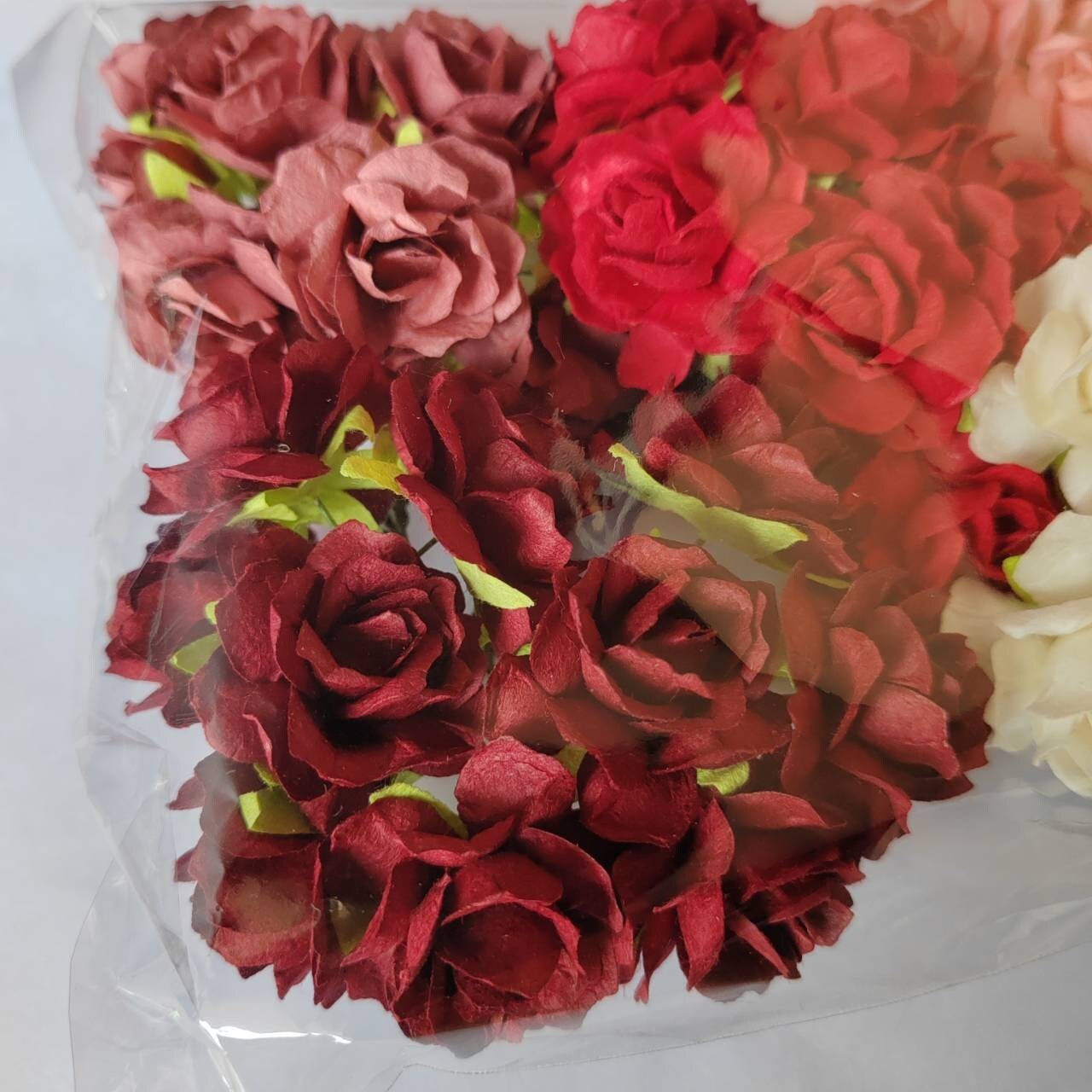 50 Mix Red Tone Artificial Flowers Rose Flower Paper Flower size 30-35 mm