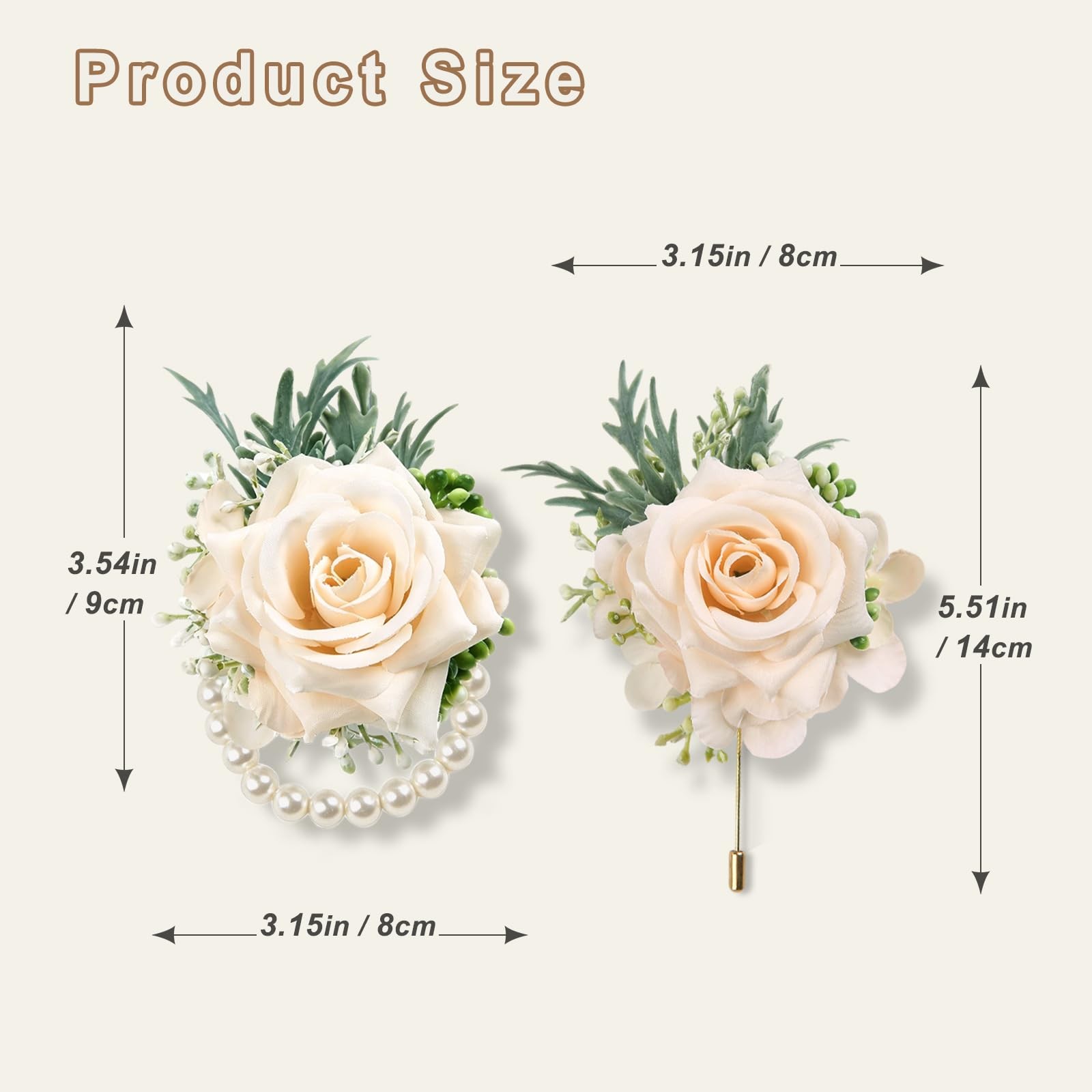 Champagne Prom Corsage and Boutonniere Set Artificial Silk Rose