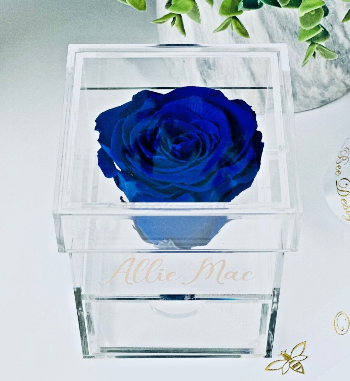 Preserved Rose in a Personalized Clear Acrylic Box – Bridal Party Gifts