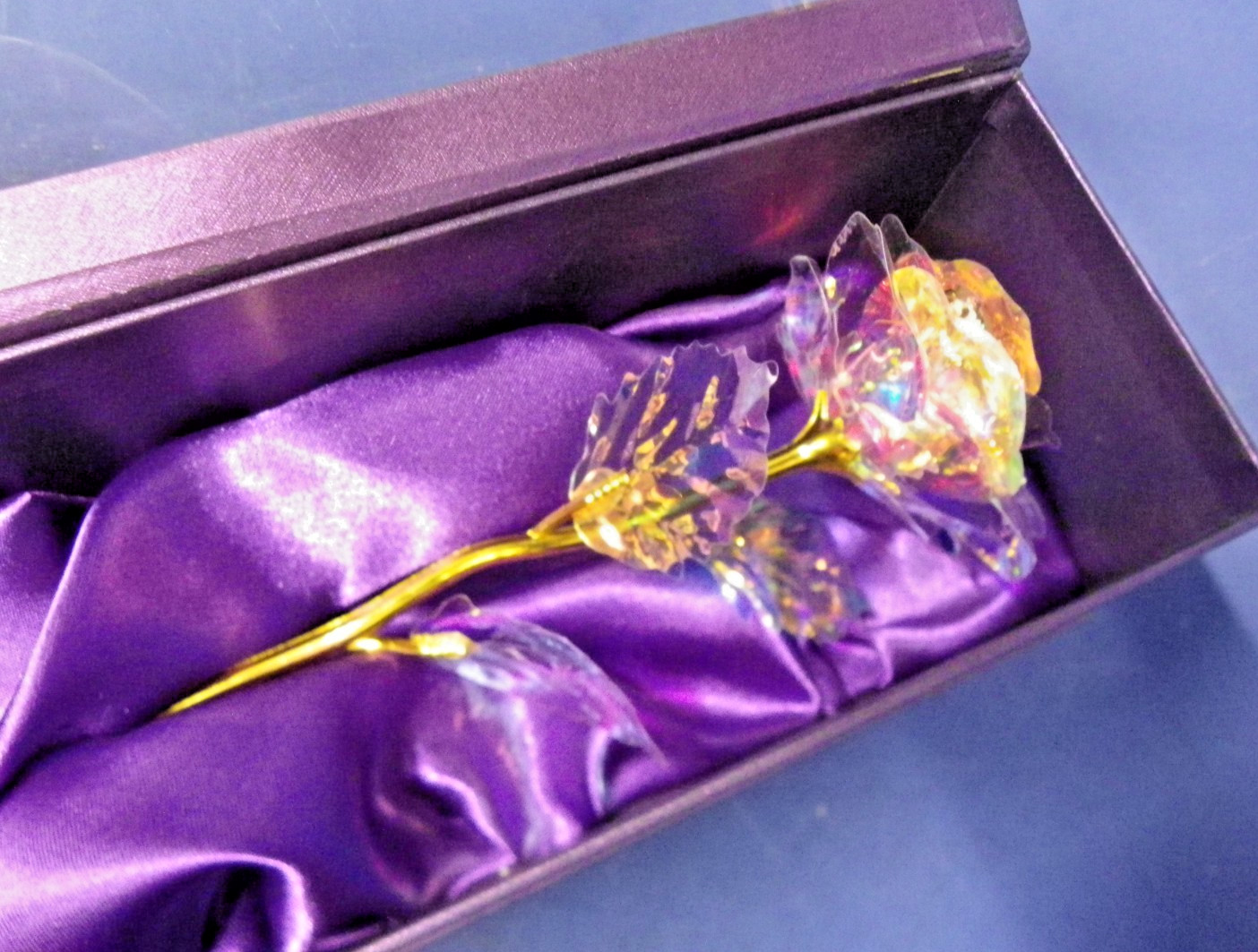 24K Gold Plated Golden Rose in Purple Box 9″