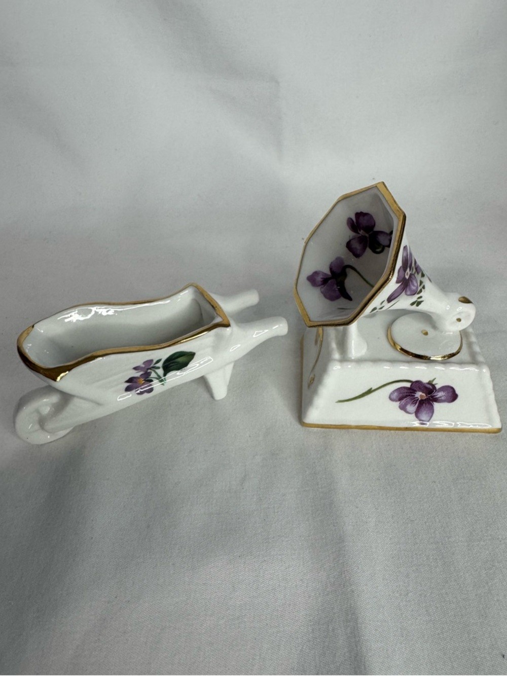 Bone China Purple Floral Mini Set Hammersley Gramophone & Radnor Wheelbarrow