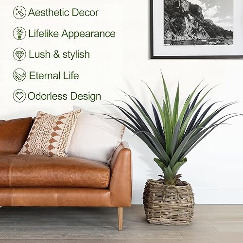 Artificial Spiked Agave Plant, 36″ Faux Agave Plants Indoor Small Floor 3ft 2