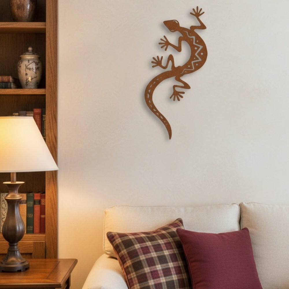 3D Gothic Gecko Metal Wall Art Spooky Lizard Sculpture for Home Patio Decor Gift